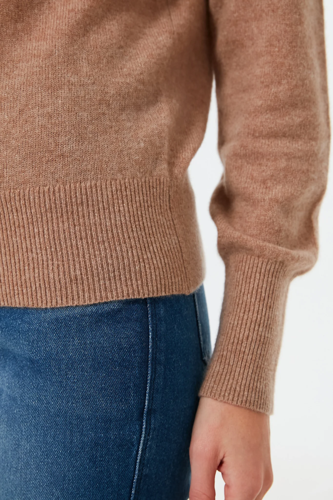 Camel Heather Ribbed Trim Cashmere Turtleneck - Image 5