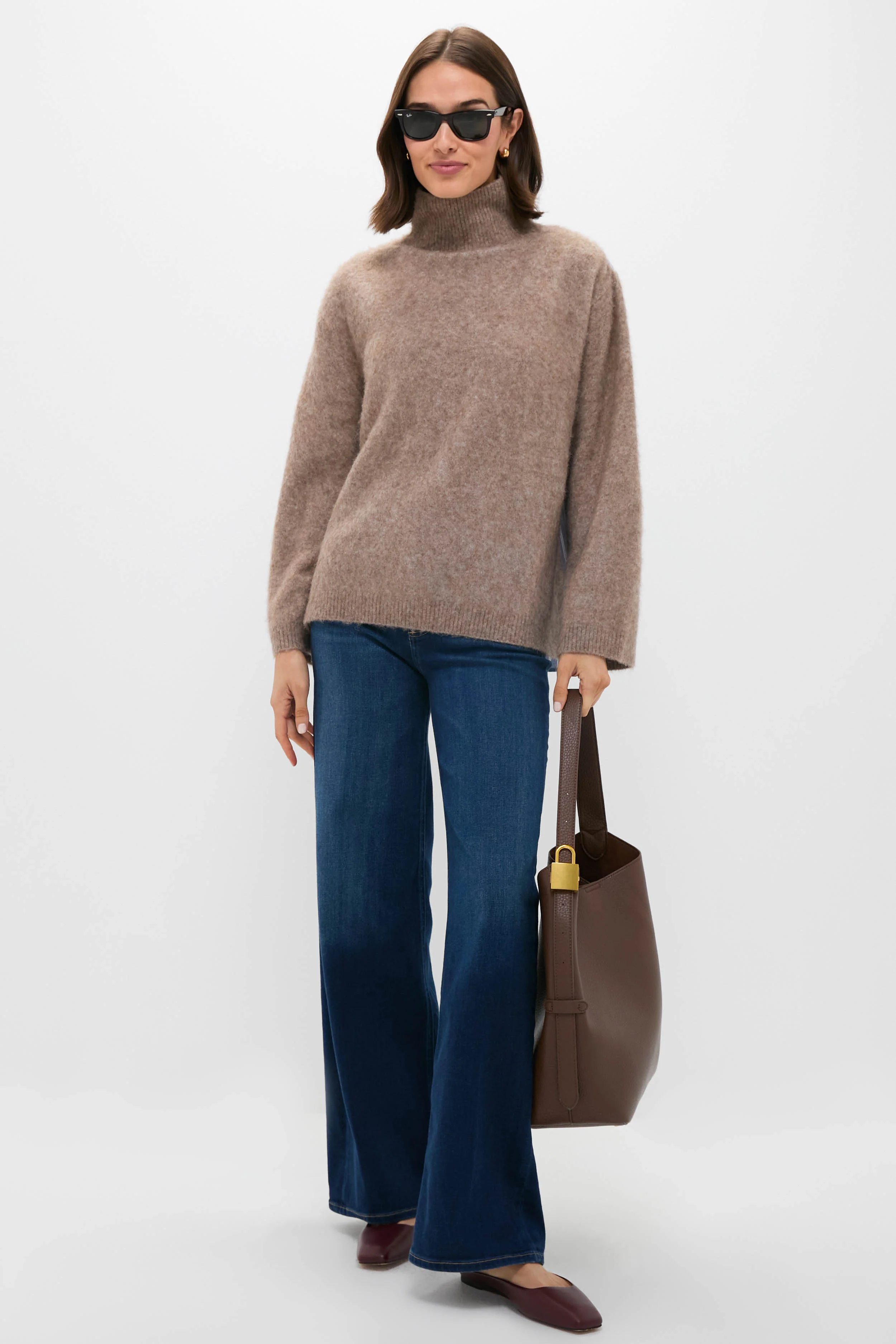 Camel Mallory Combo Knit Turtleneck Sweater - Image 3