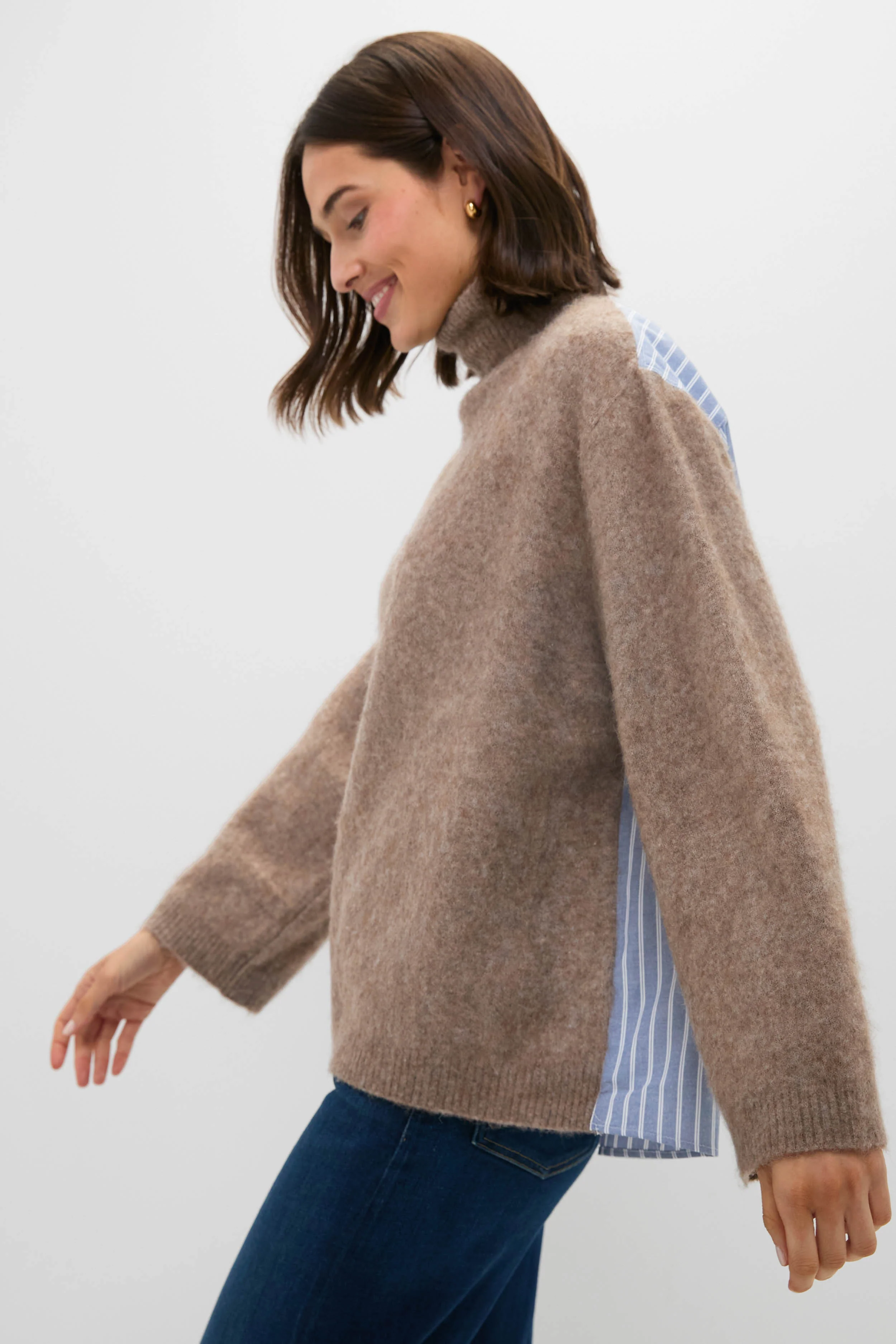 Camel Mallory Combo Knit Turtleneck Sweater - Image 4
