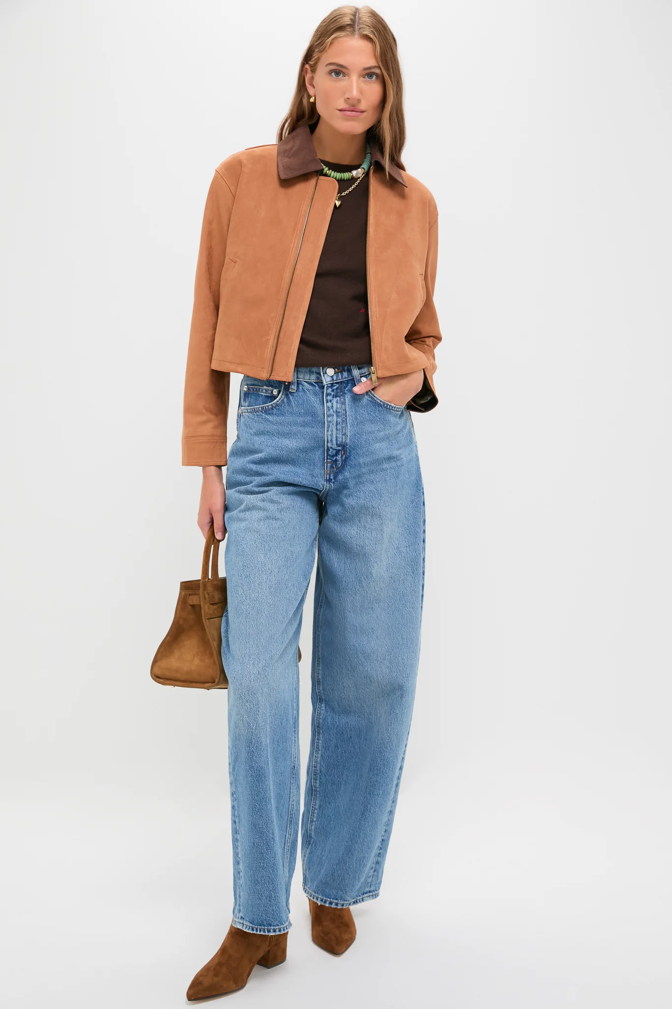 Camel Theo Suede Zip Up Chore Jacket - Image 2