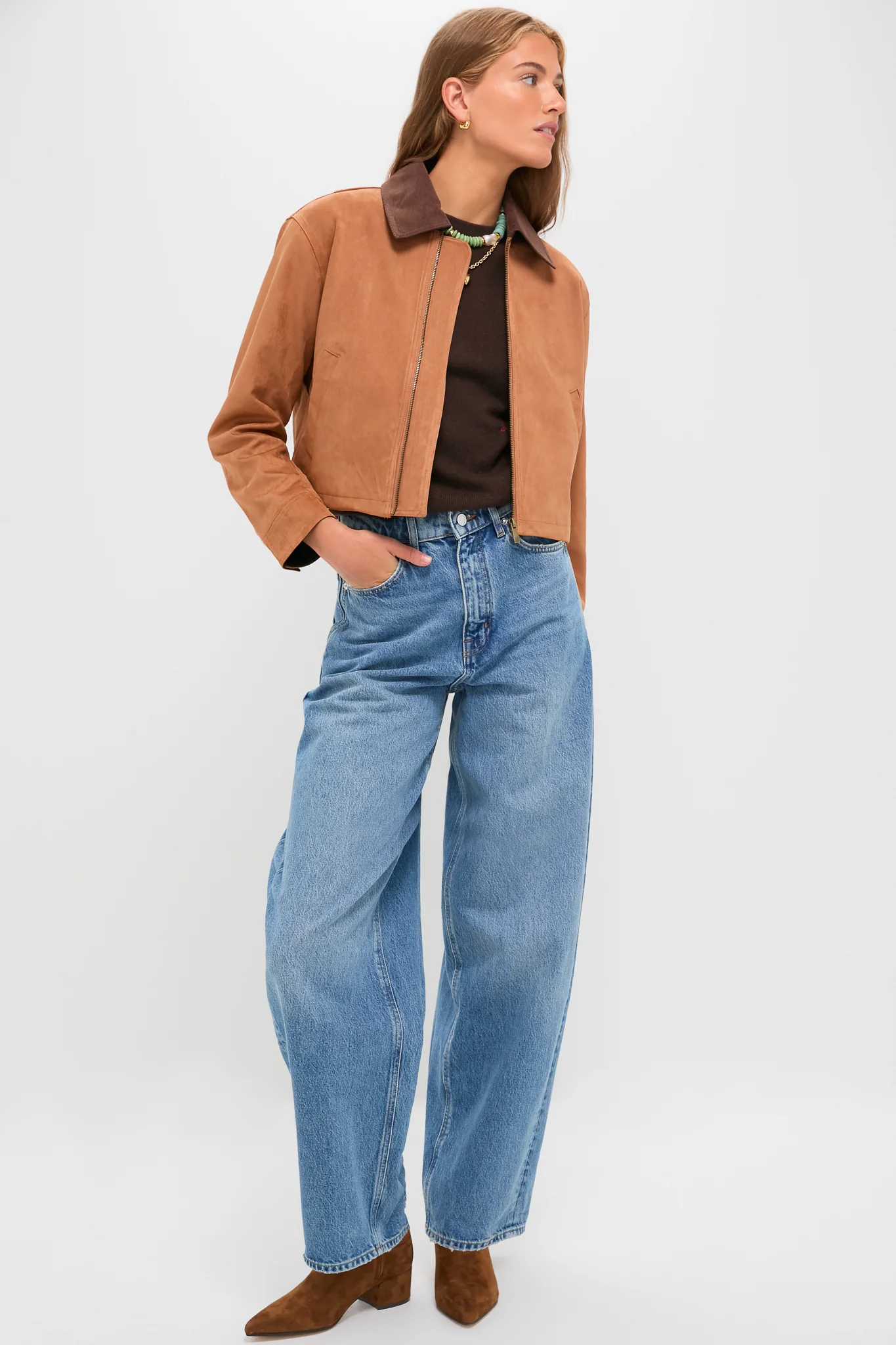Camel Theo Suede Zip Up Chore Jacket - Image 6