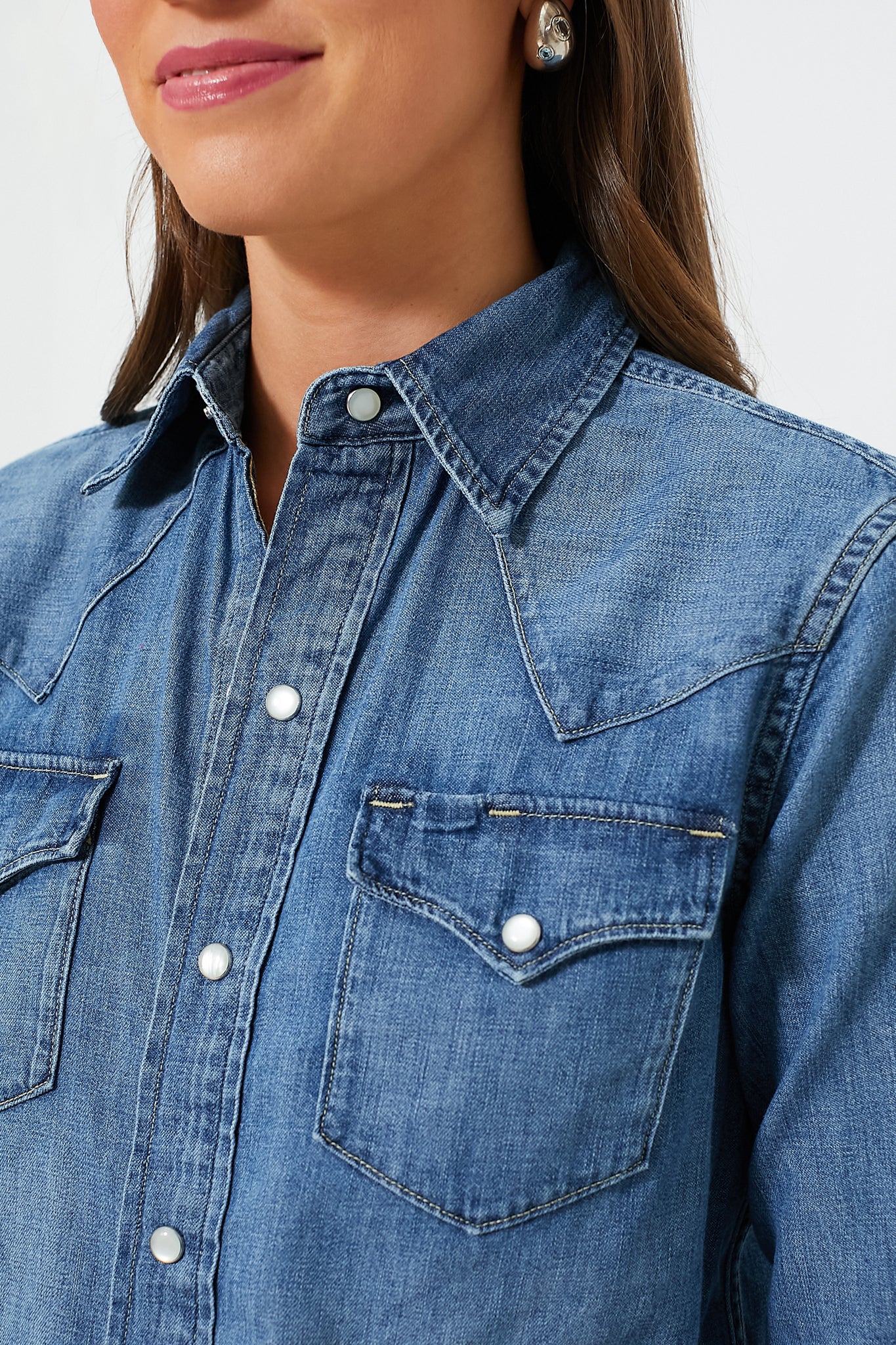 Canaria Wash Denim Western Long Sleeve Button Shirt - Image 4