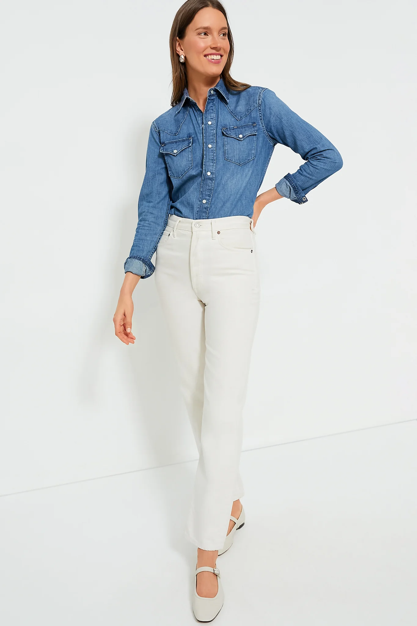 Canaria Wash Denim Western Long Sleeve Button Shirt - Image 5