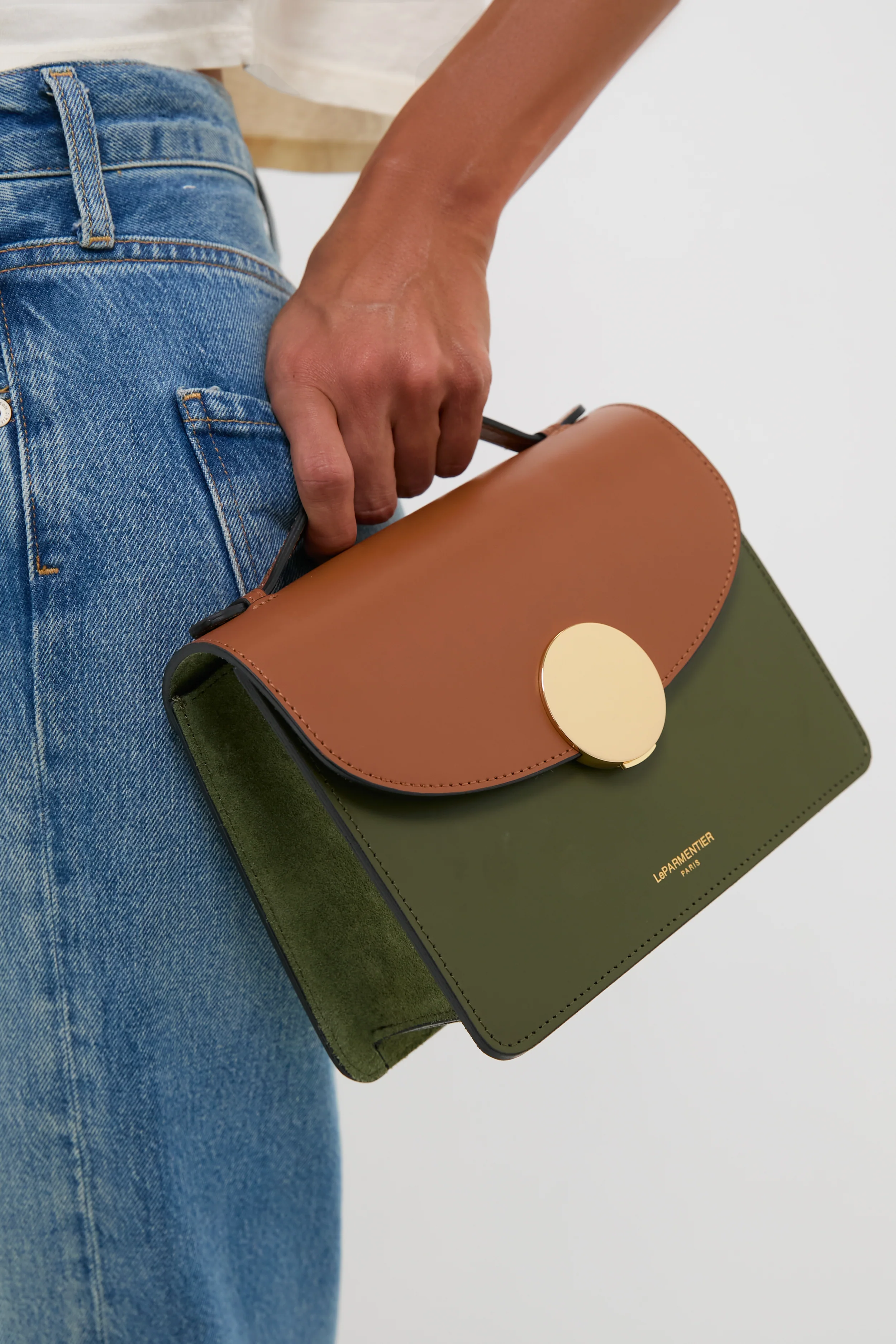 Caramel and Military Green Ondina Medium Color-Block Bag - Image 3
