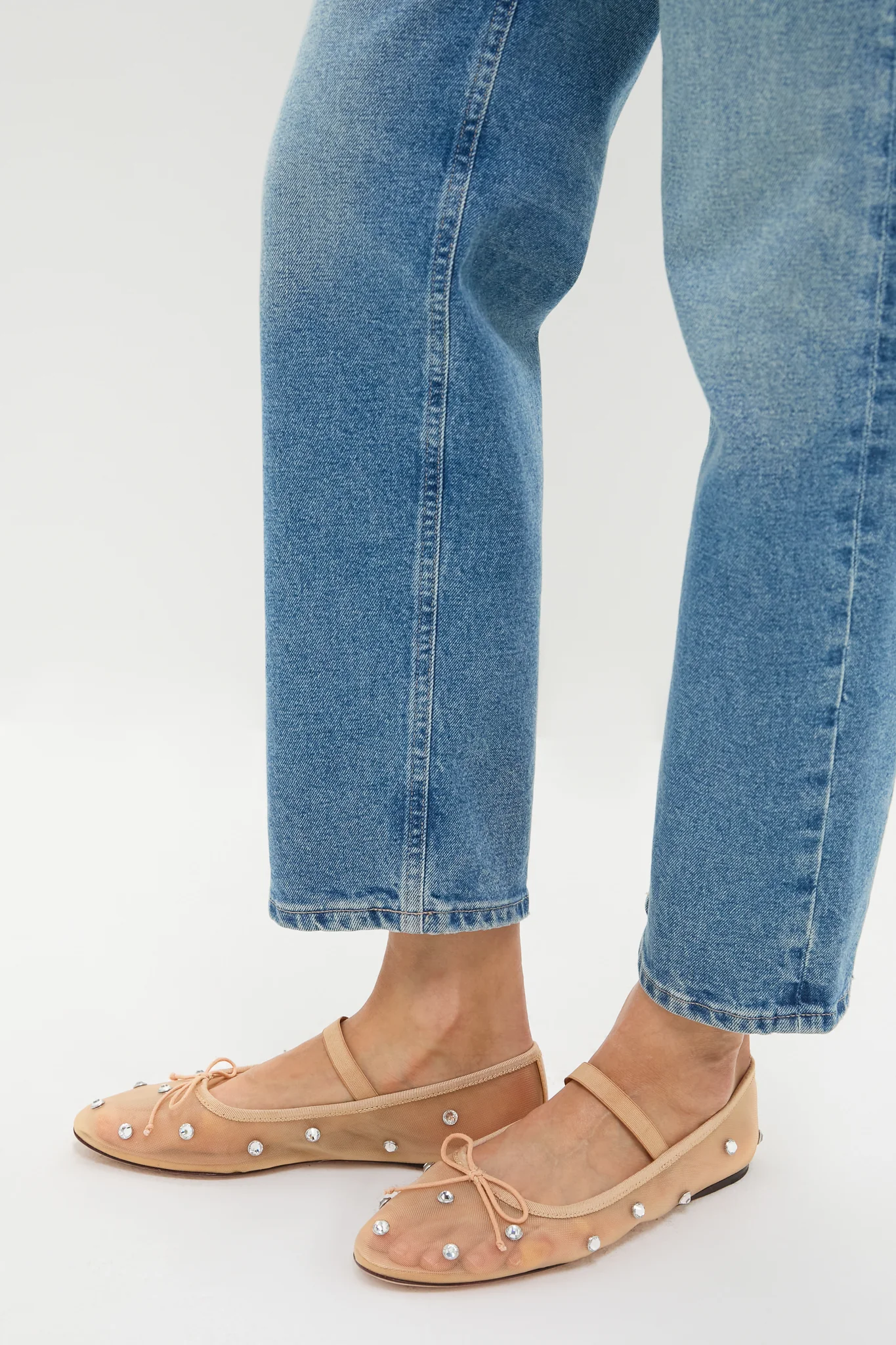 Caramel Mesh with Clear Rhinestone Leonie Flats - Image 2