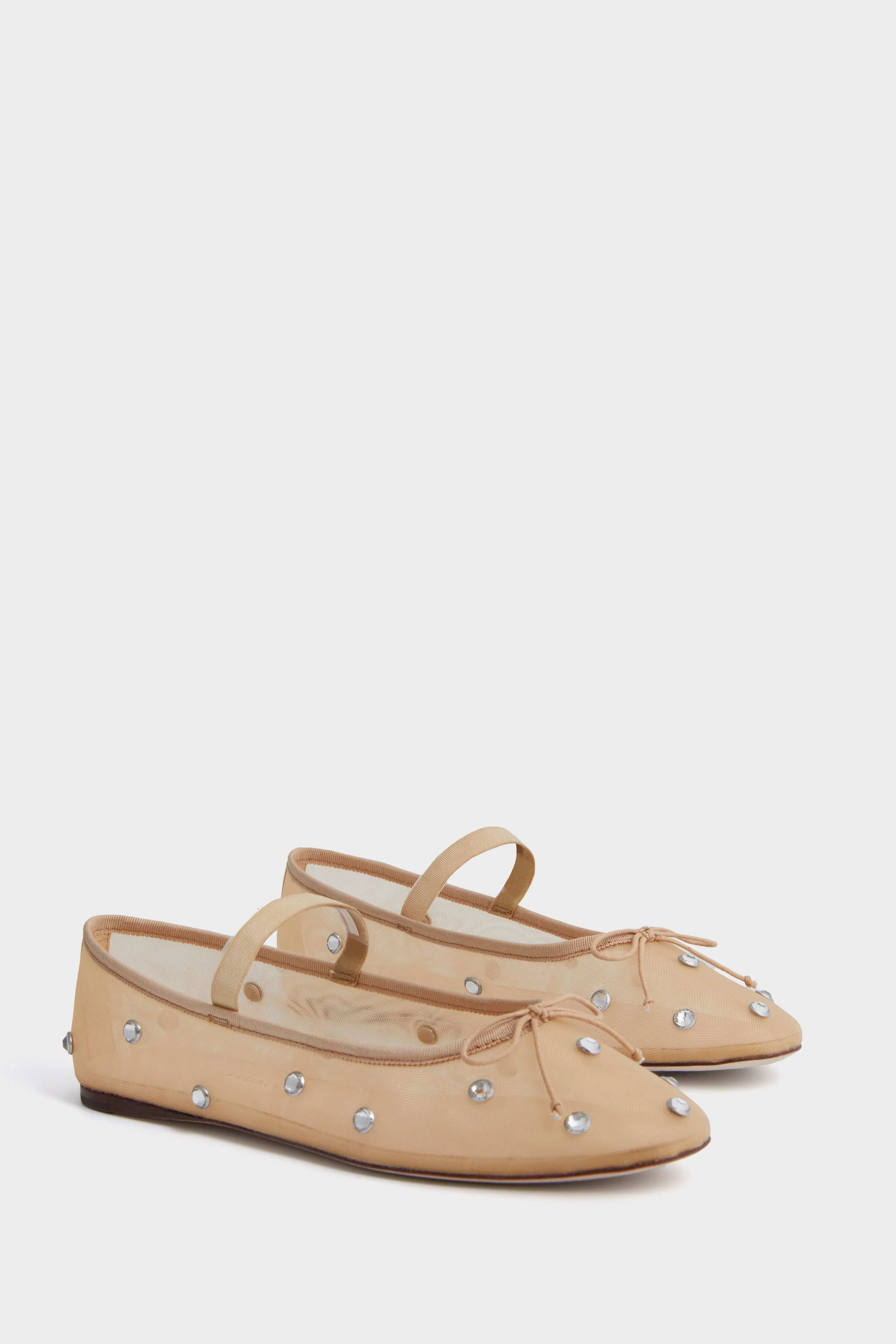 Caramel Mesh with Clear Rhinestone Leonie Flats - Image 4