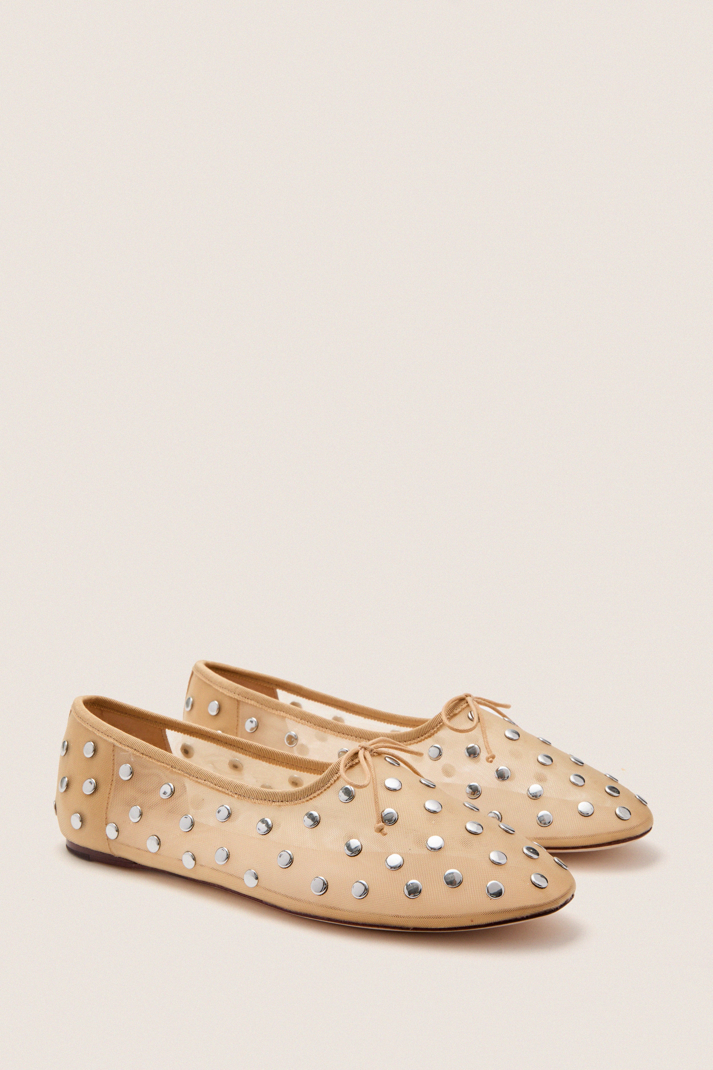Caramel Mesh With Silver Studs Landon Flats - Image 4