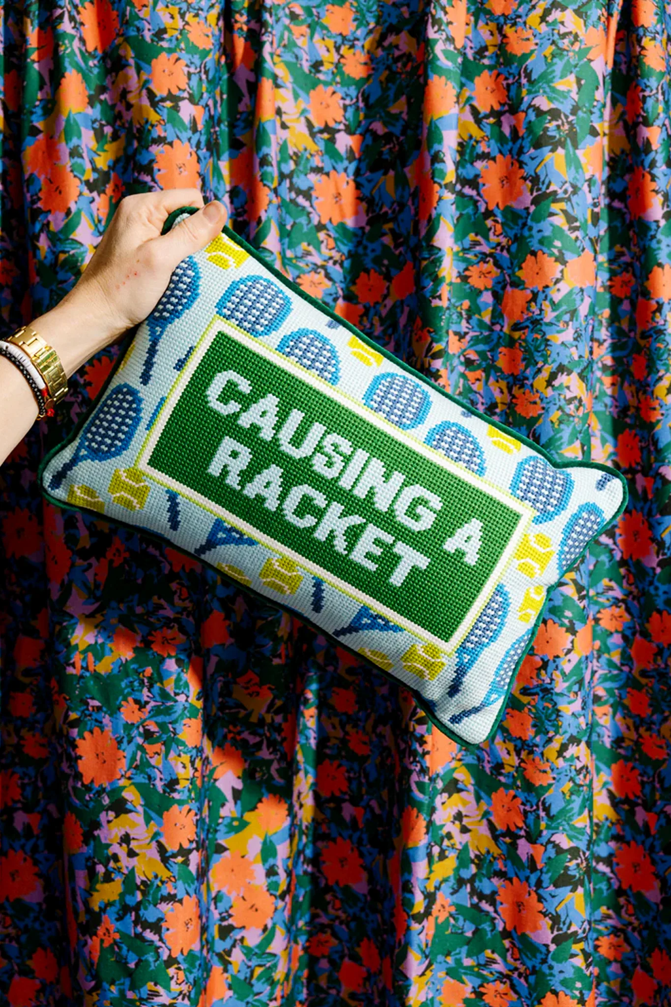 Causing A Racket Needlepoint Pillow - Image 2