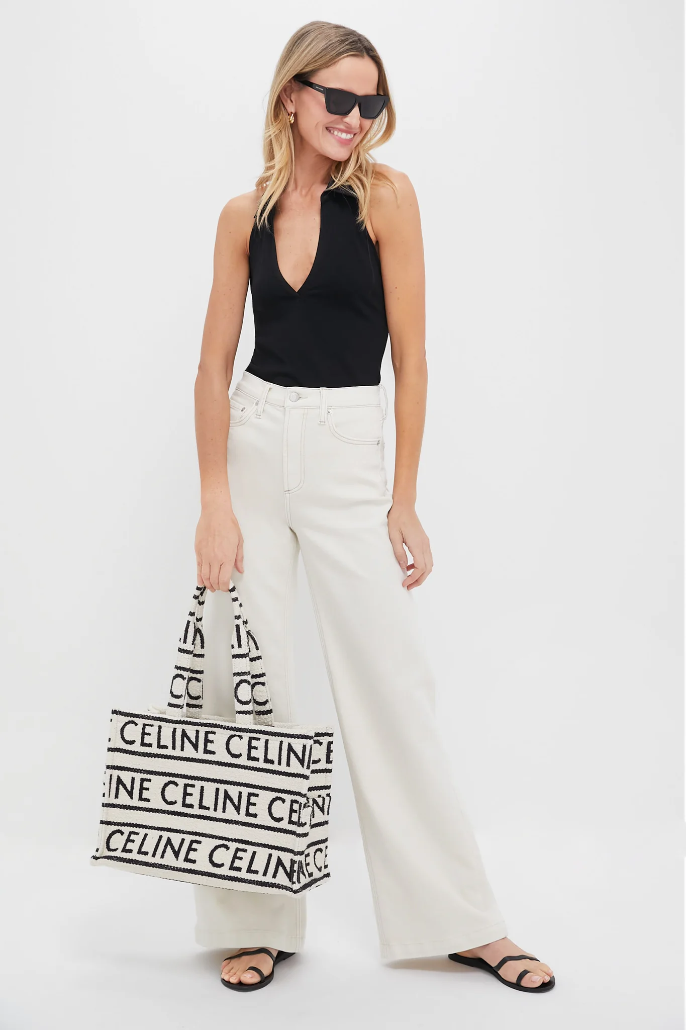 CELINE Cabas Thais Canvas Tote Bag - Image 3