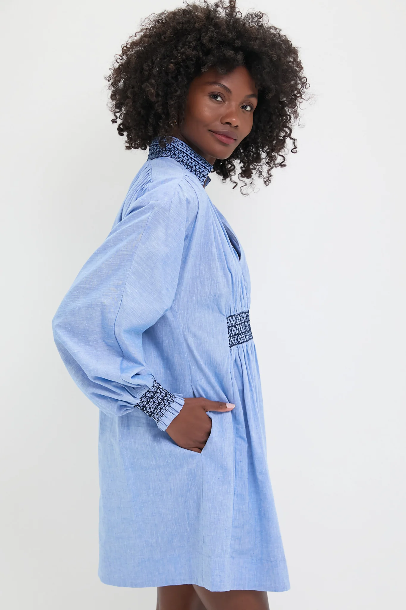 Chambray Embroidered Aubury Dress - Image 3
