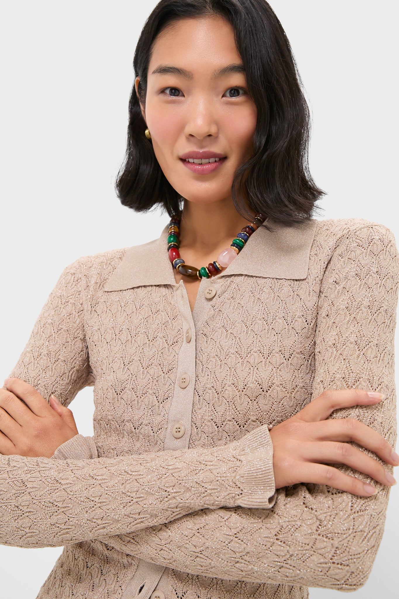 Champagne Ruby Knit Long Sleeve Polo - Image 5