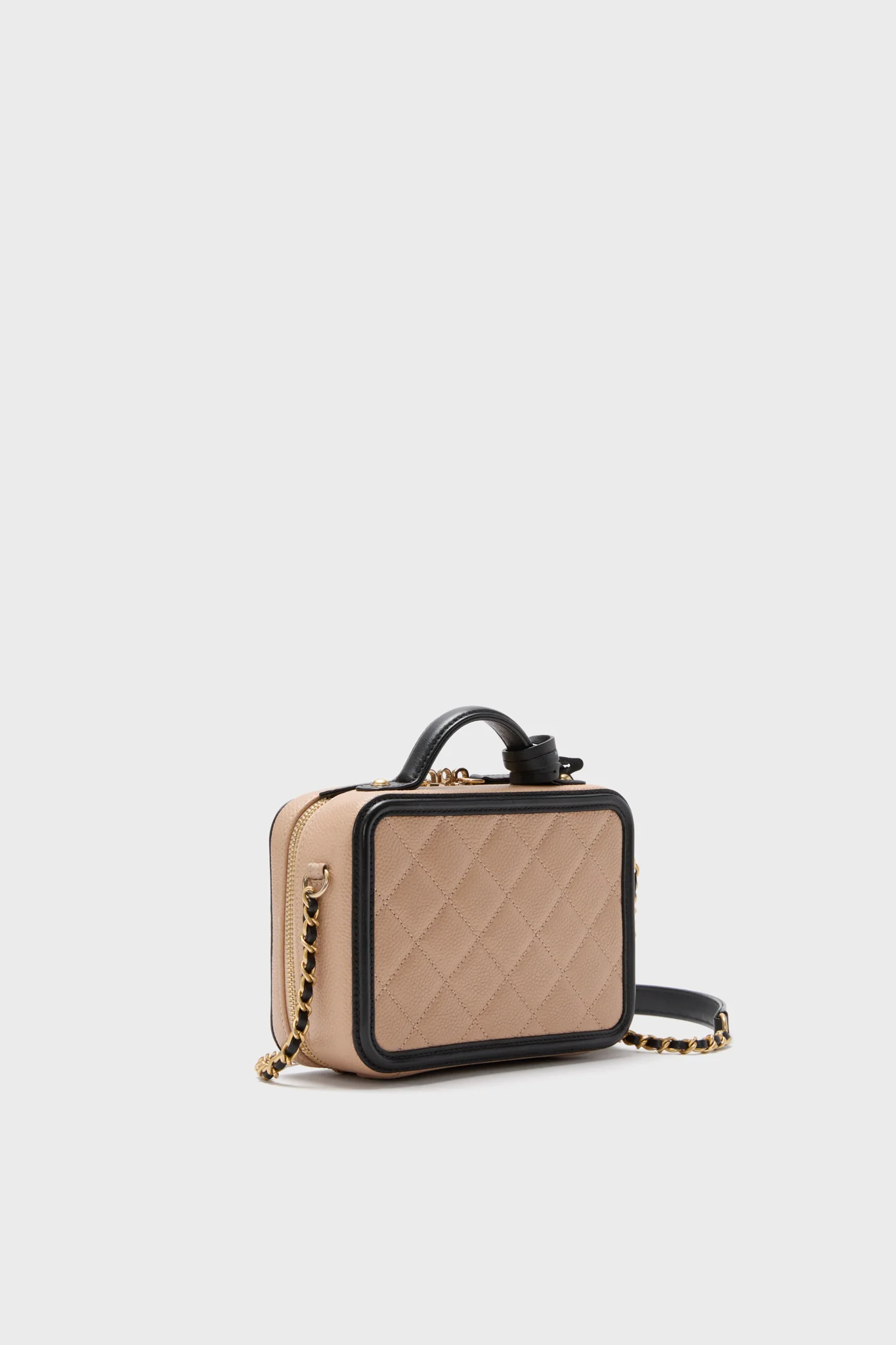 CHANEL Beige and Black Quilted Small Filigree Vanity Case - Image 4