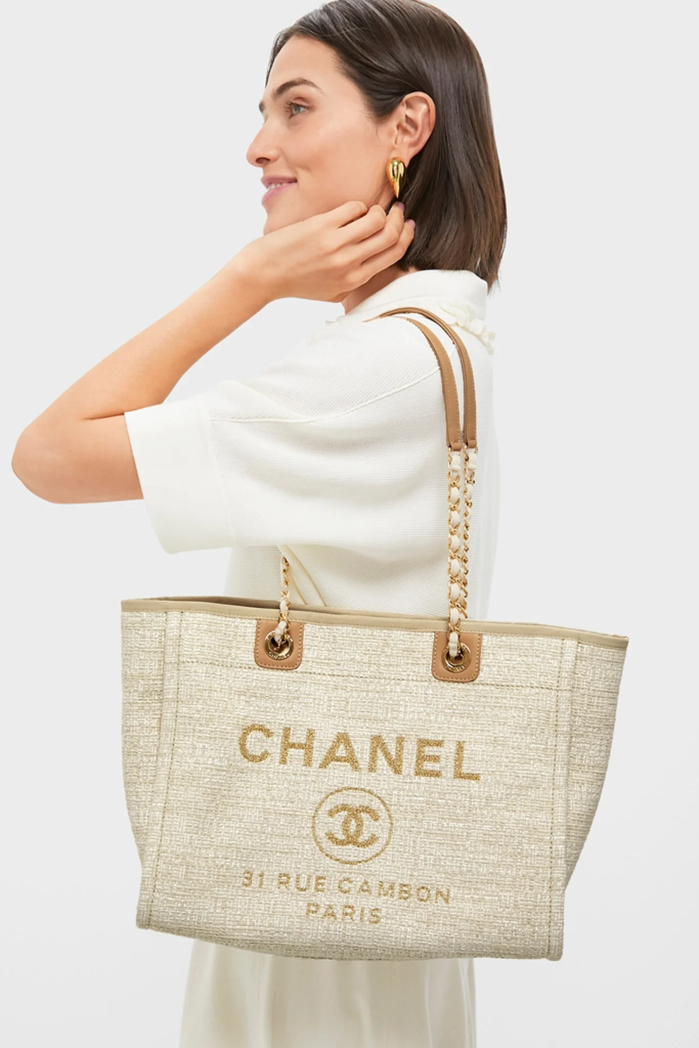 CHANEL Beige Canvas Deauville Tote Bag - Image 2
