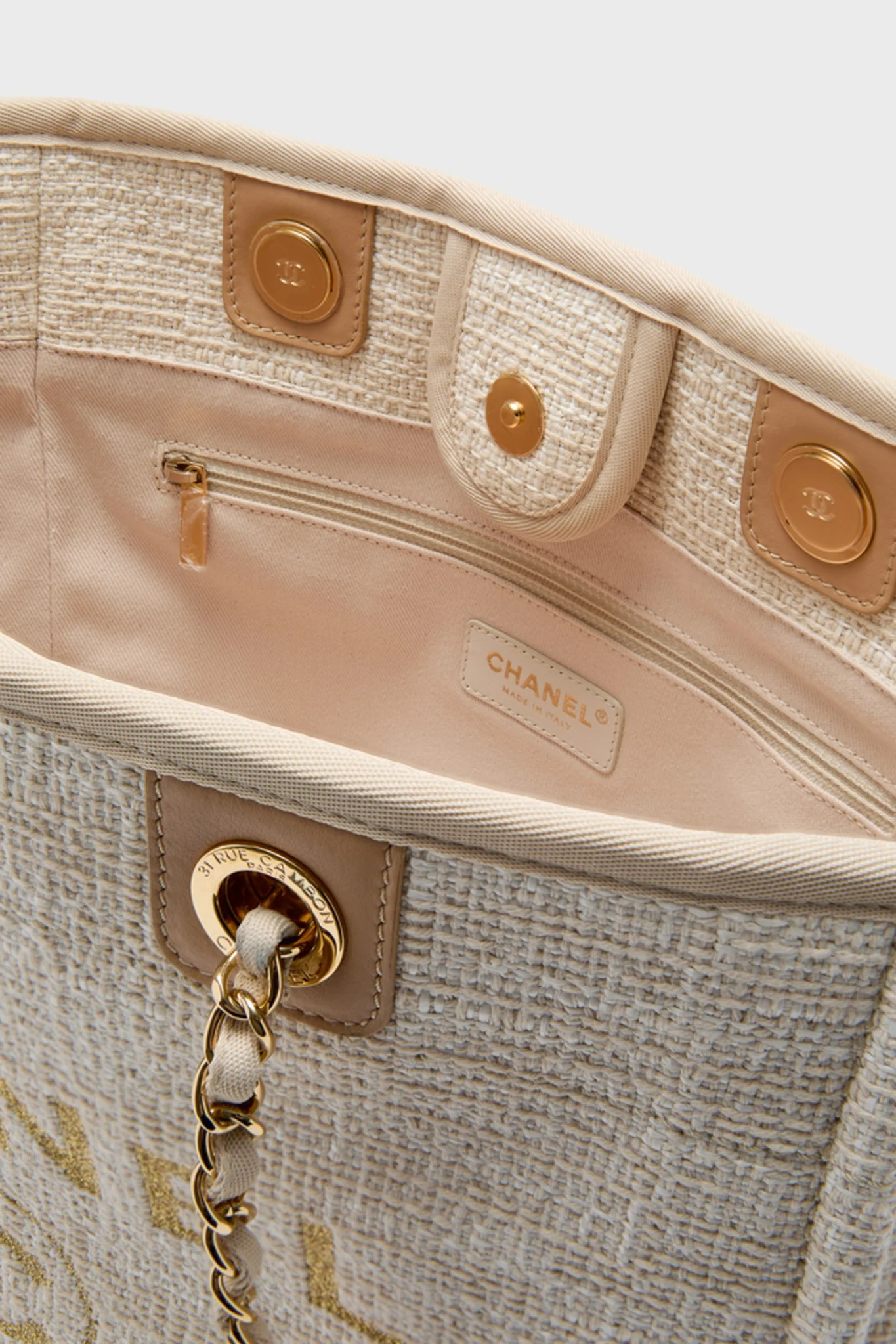 CHANEL Beige Canvas Deauville Tote Bag - Image 6