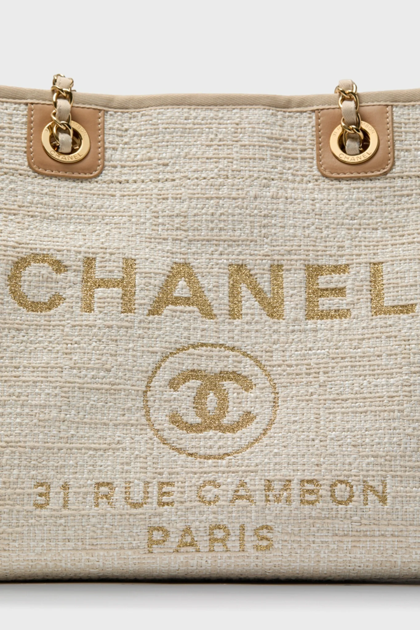 CHANEL Beige Canvas Deauville Tote Bag - Image 7