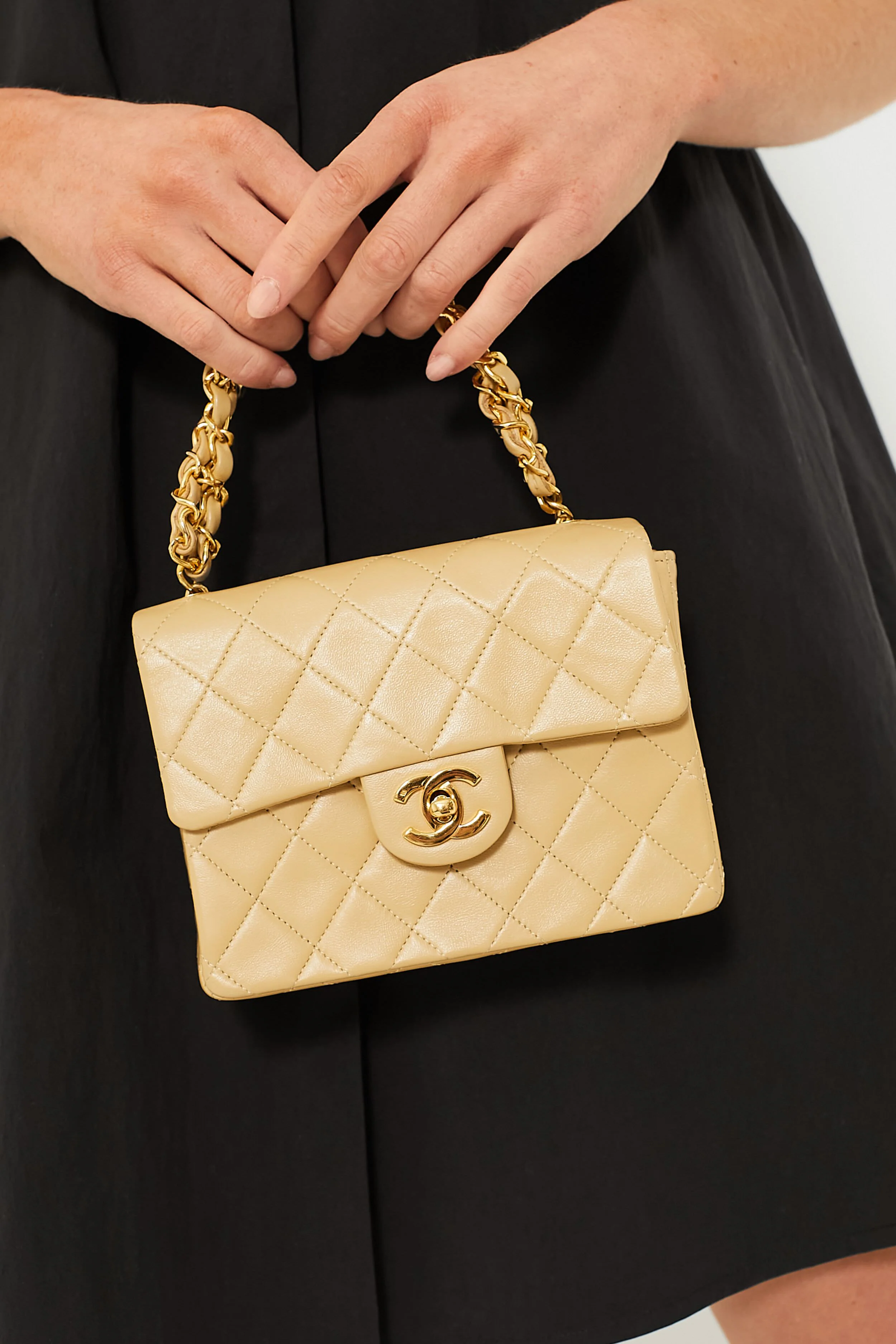 CHANEL Beige Mini Square Vintage Bag - Image 3