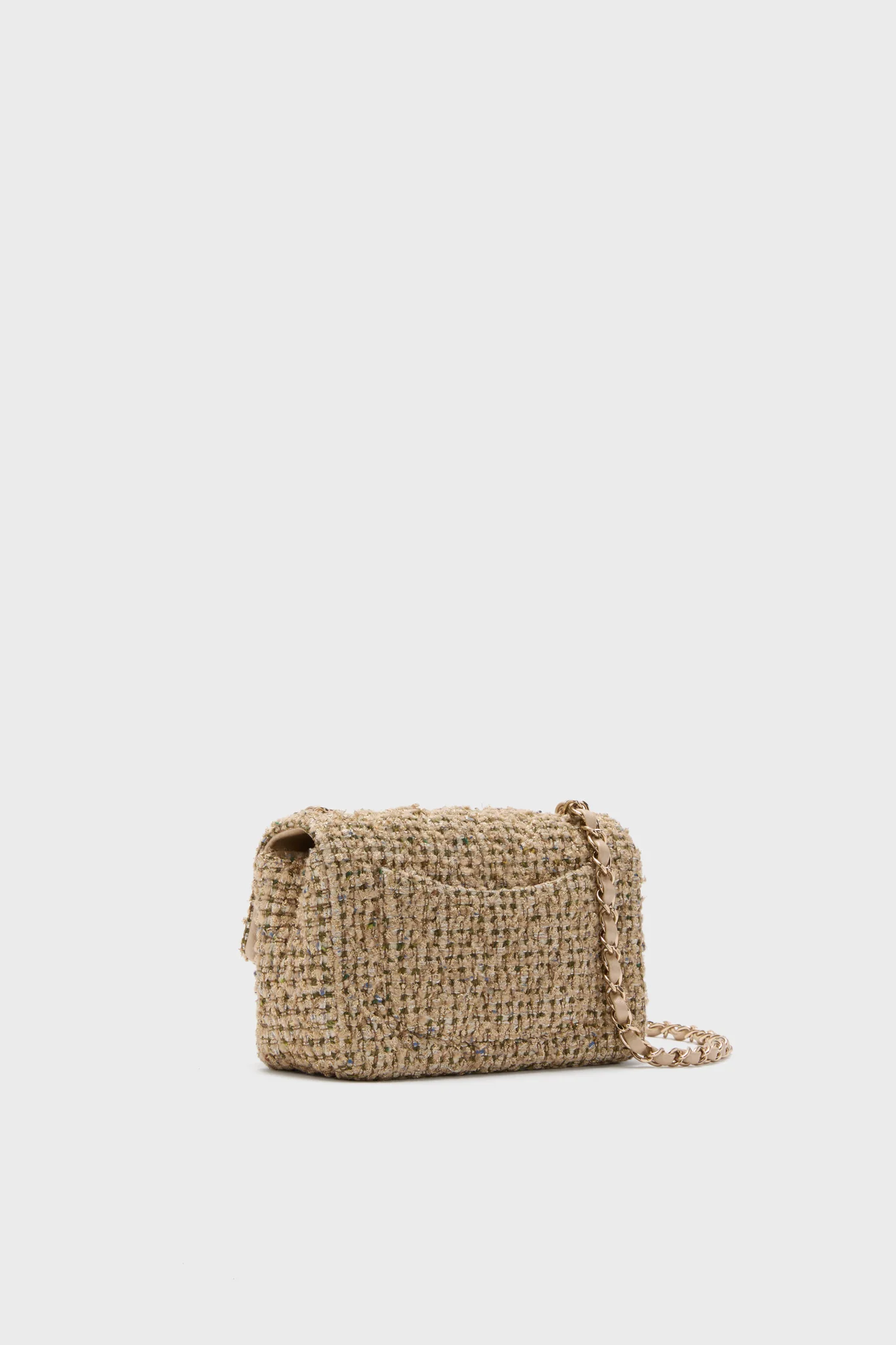CHANEL Beige Tweed Mini Matelasse Chain Crossbody - Image 5