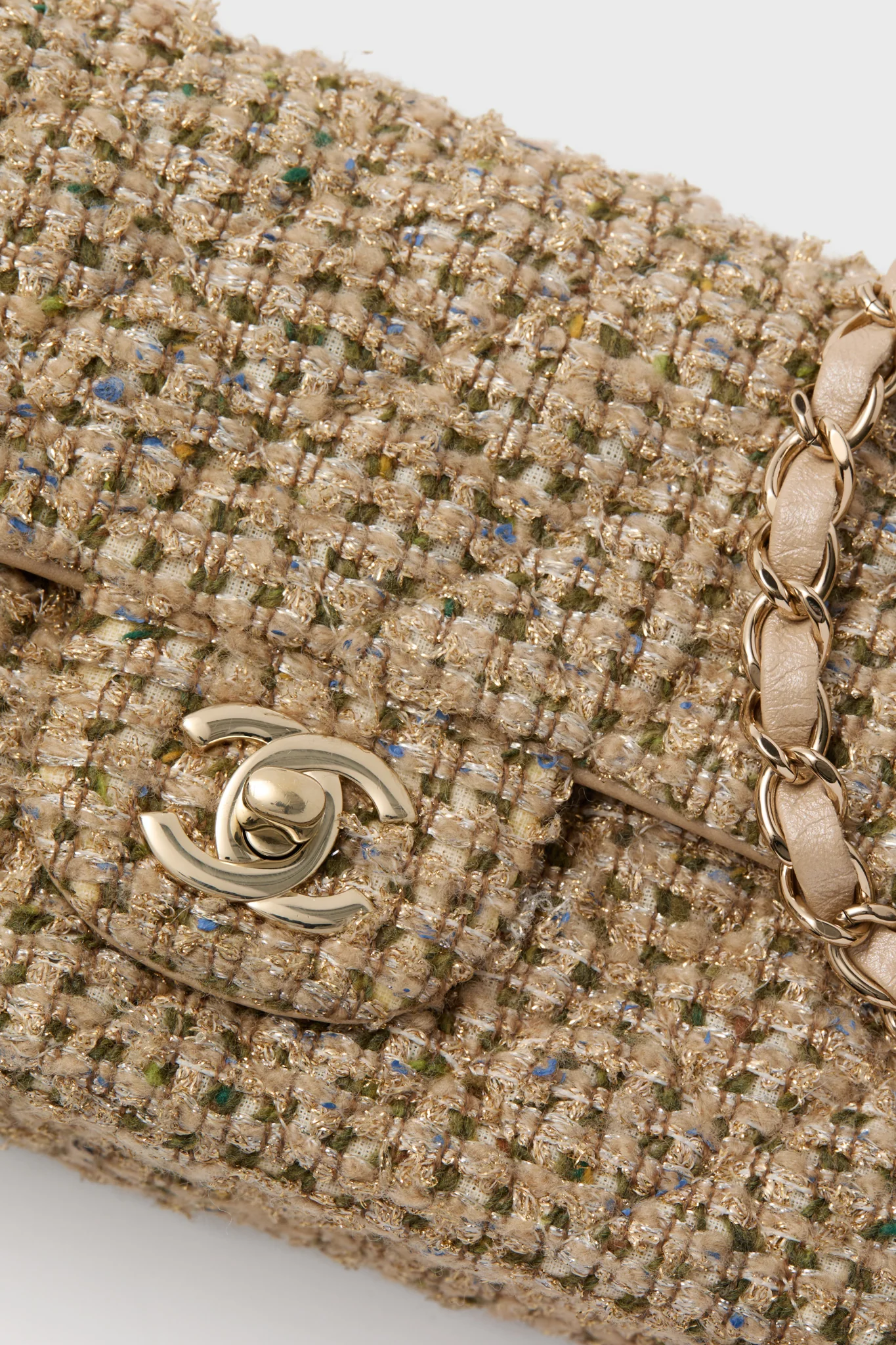 CHANEL Beige Tweed Mini Matelasse Chain Crossbody - Image 7