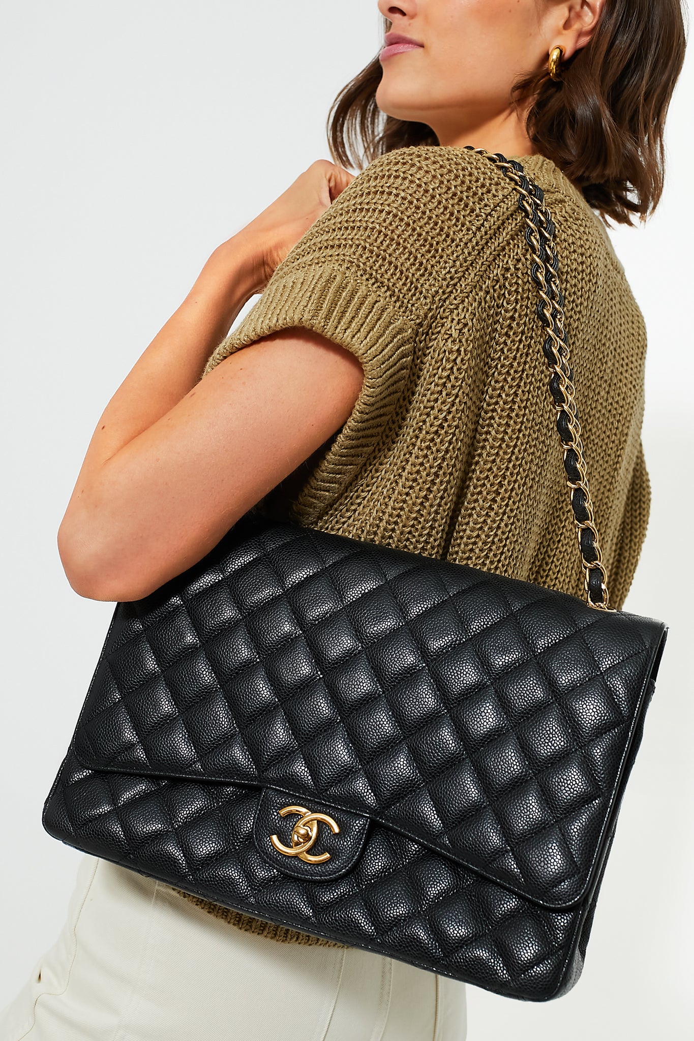CHANEL Black Caviar Quilted Maxi Double Flap Shoulder Bag - Image 2