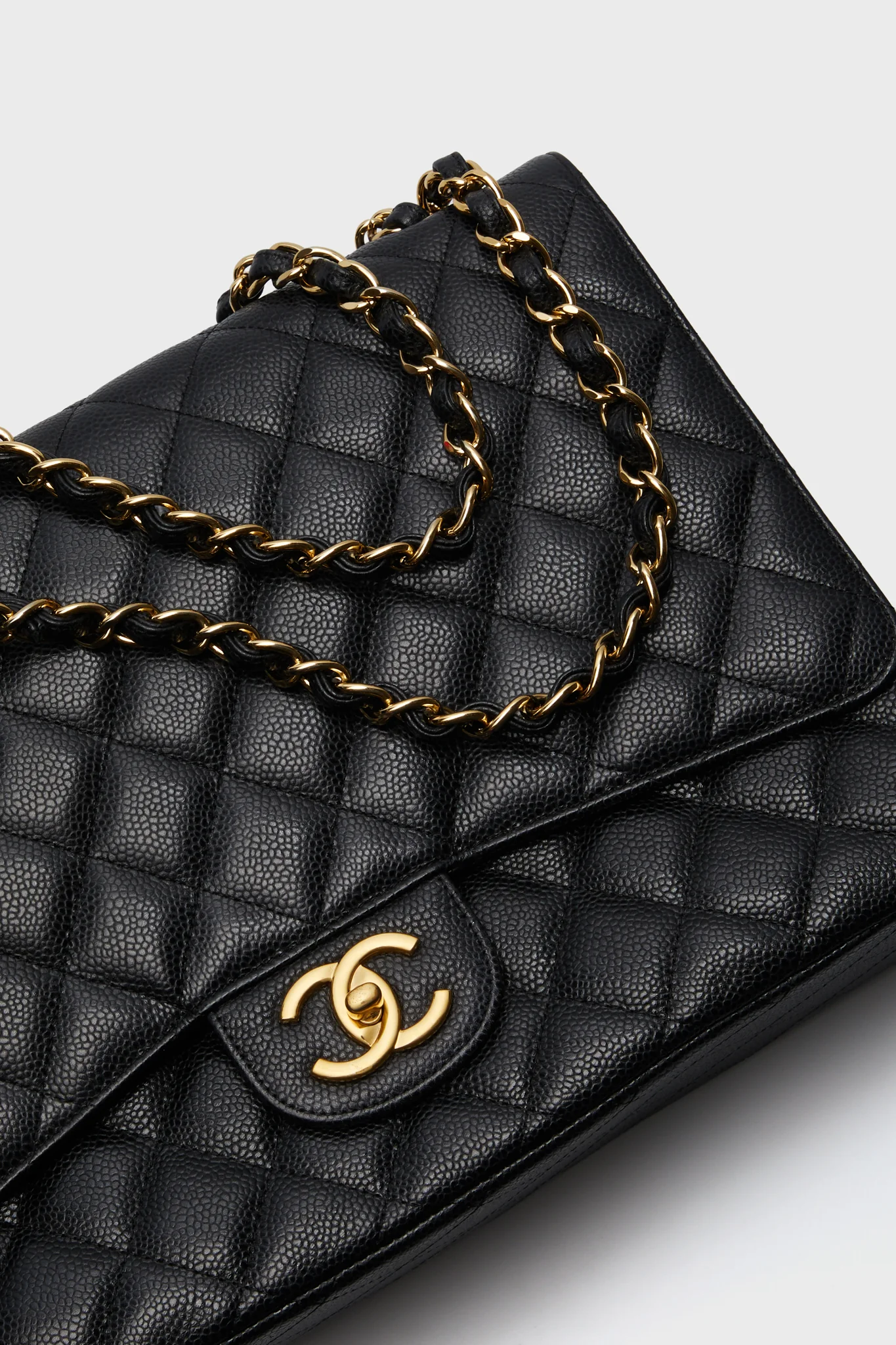 CHANEL Black Caviar Quilted Maxi Double Flap Shoulder Bag - Image 4