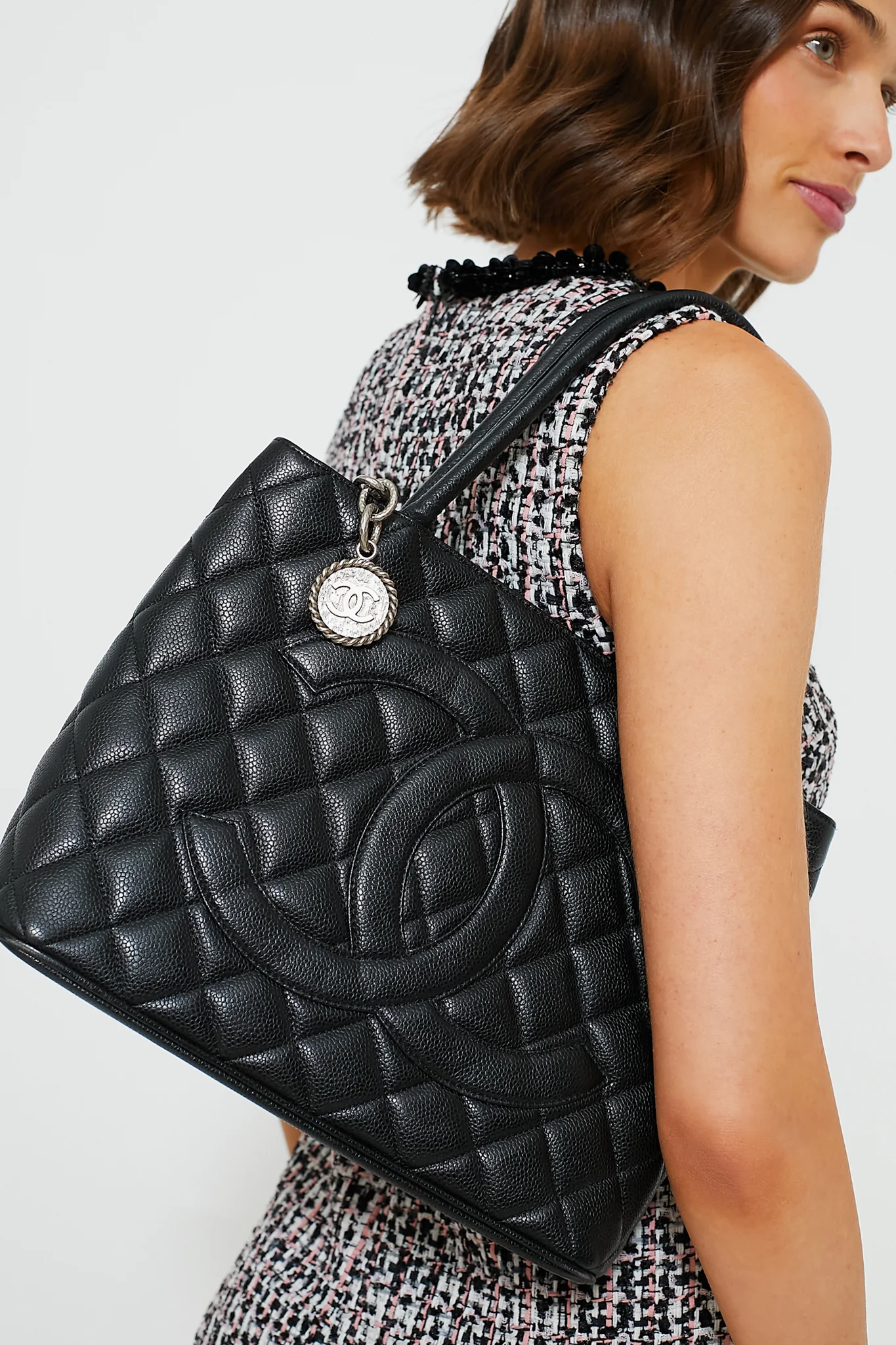 CHANEL Black Caviar Quilted Medallion Tote - Image 2