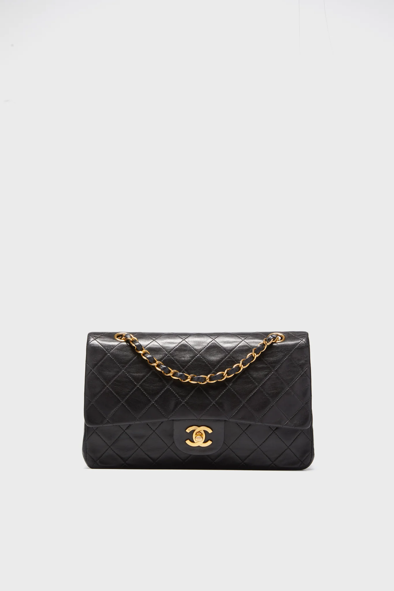 CHANEL Black Lambskin Medium Vintage Classic Double Flap Shoulder Bag