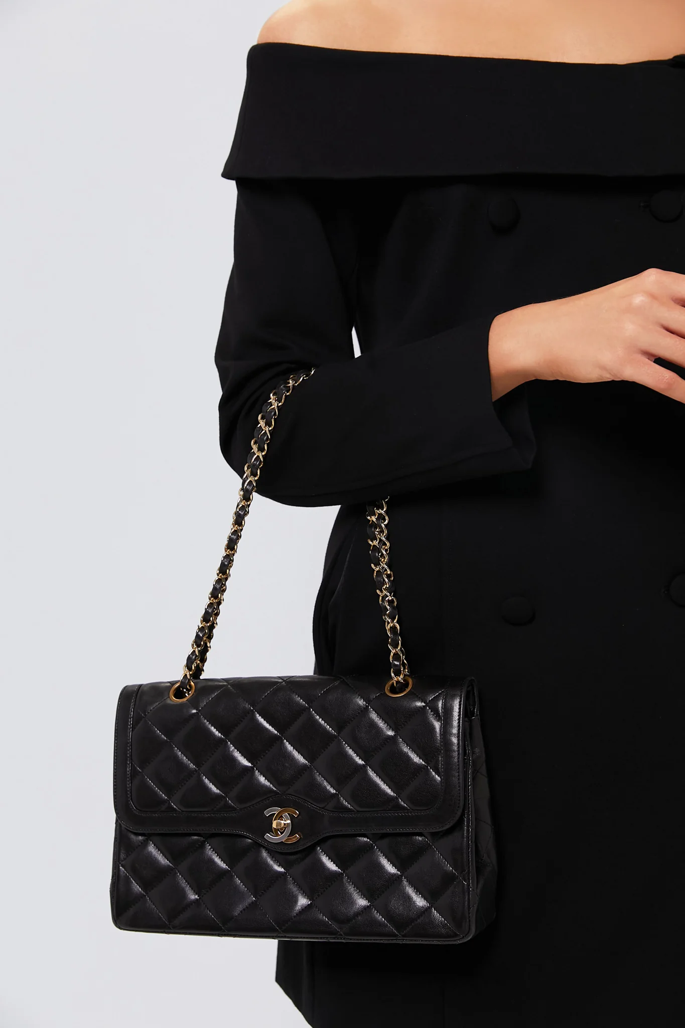 CHANEL Black Lambskin Quilted Medium Paris Limited Double Flap Shoulder Bag - Image 2