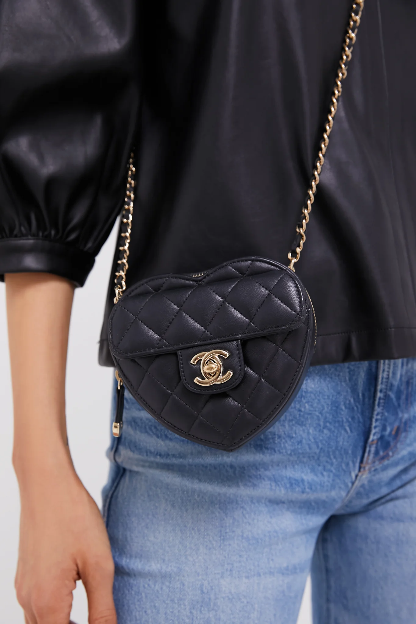 CHANEL Black Mini Lambskin CC In Love Heart Crossbody - Image 2