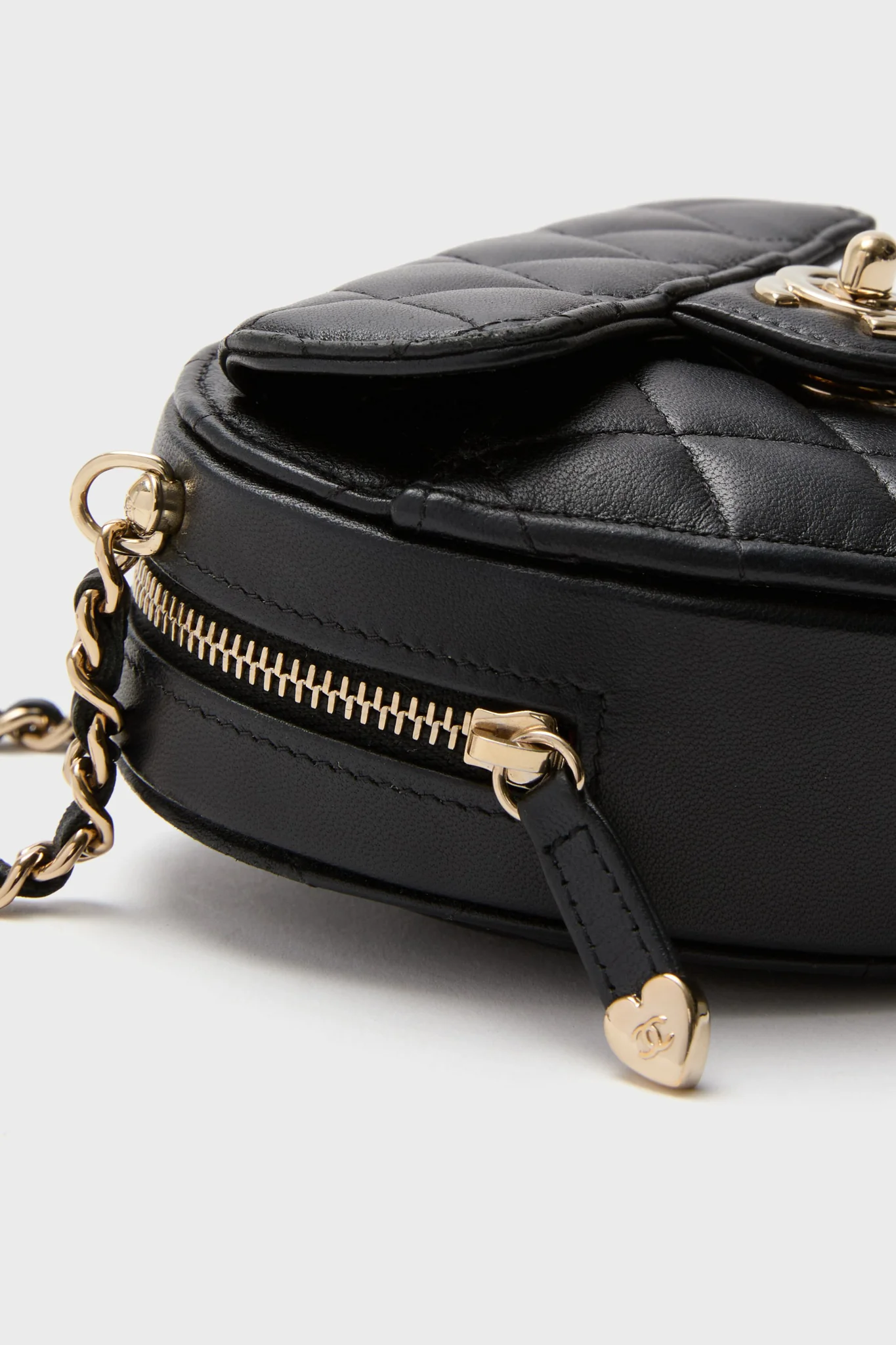 CHANEL Black Mini Lambskin CC In Love Heart Crossbody - Image 7