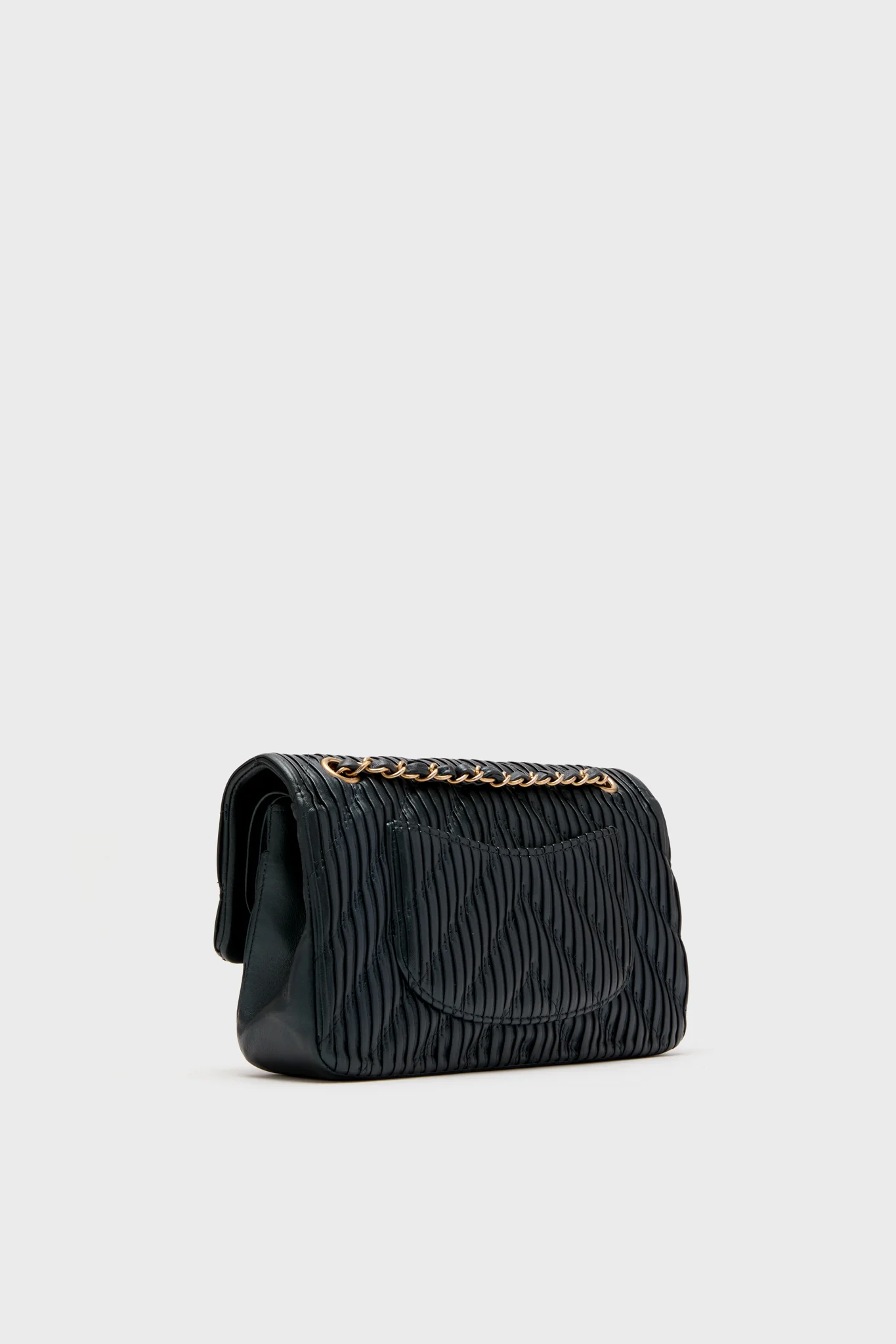 CHANEL Blue Calfskin Coco Pleats Double Flap Bag - Image 4