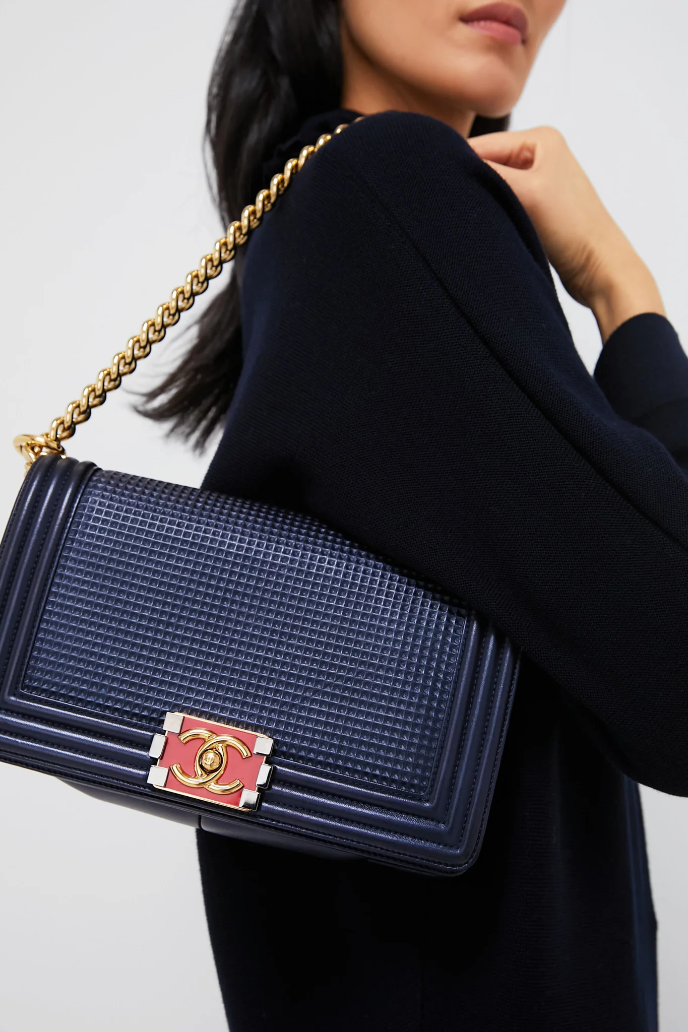 Chanel Boy Embossed Bicolor Shoulder Bag - Image 2