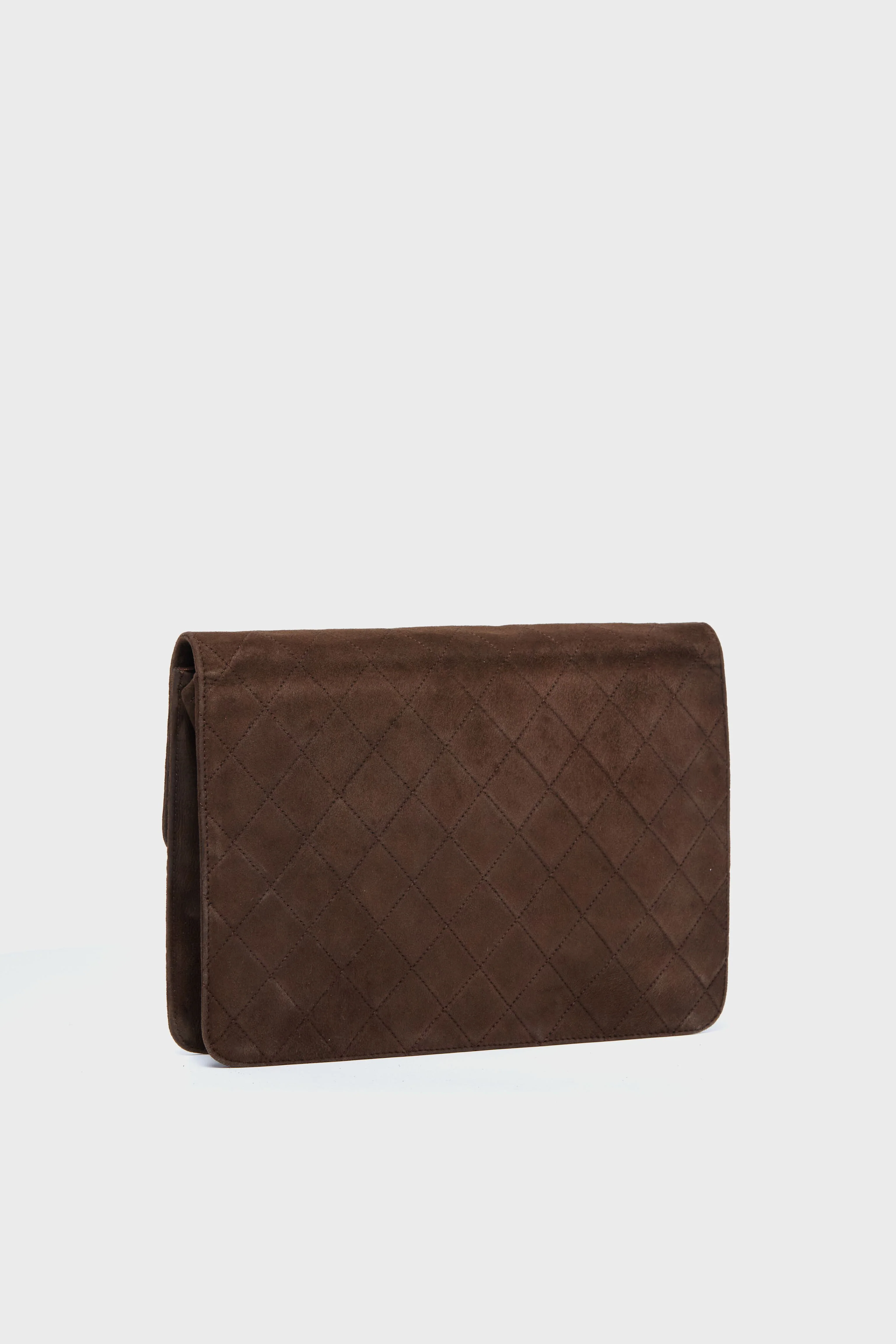 CHANEL Brown Suede Matelasse Single Flap Bag - Image 4