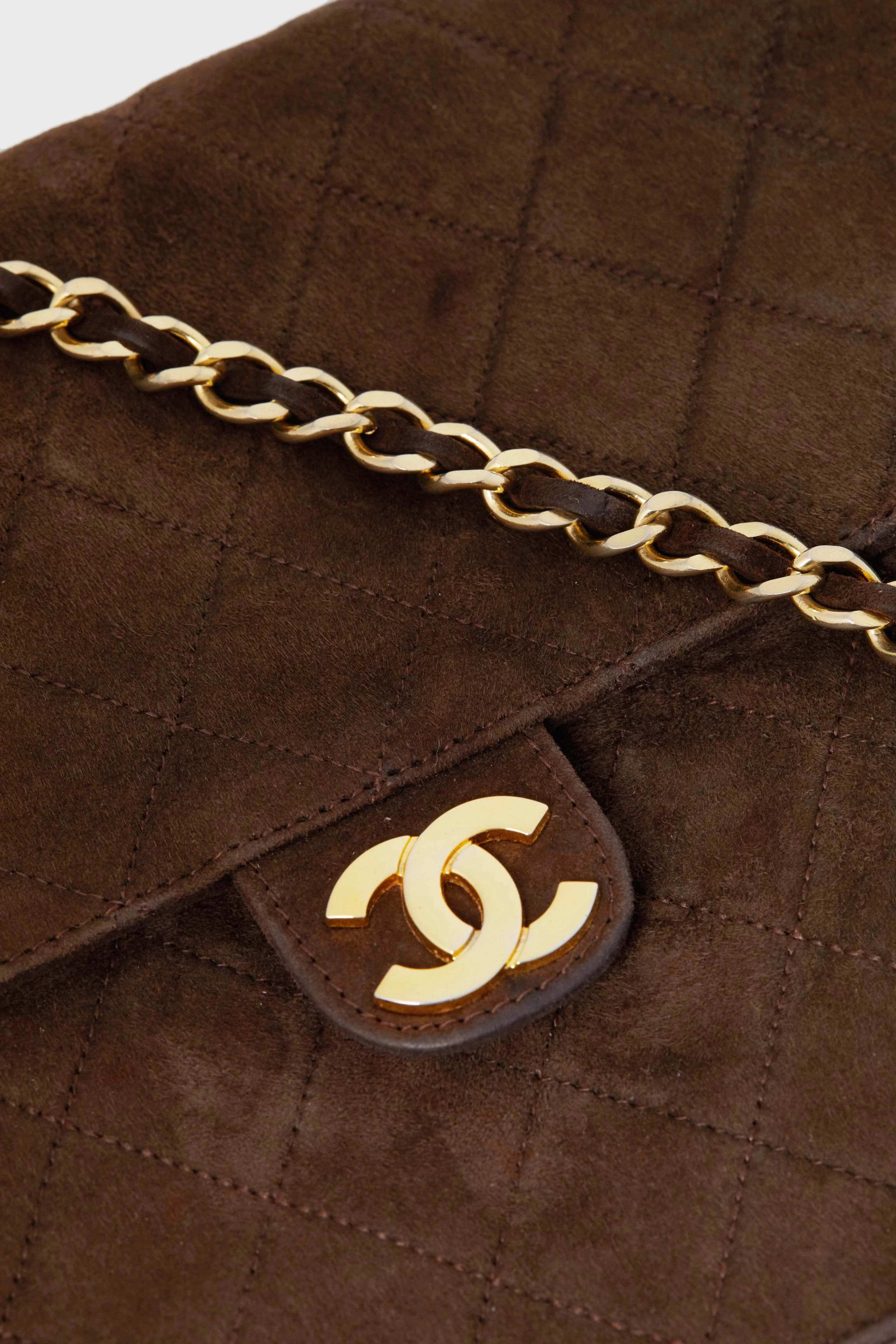 CHANEL Brown Suede Matelasse Single Flap Bag - Image 5