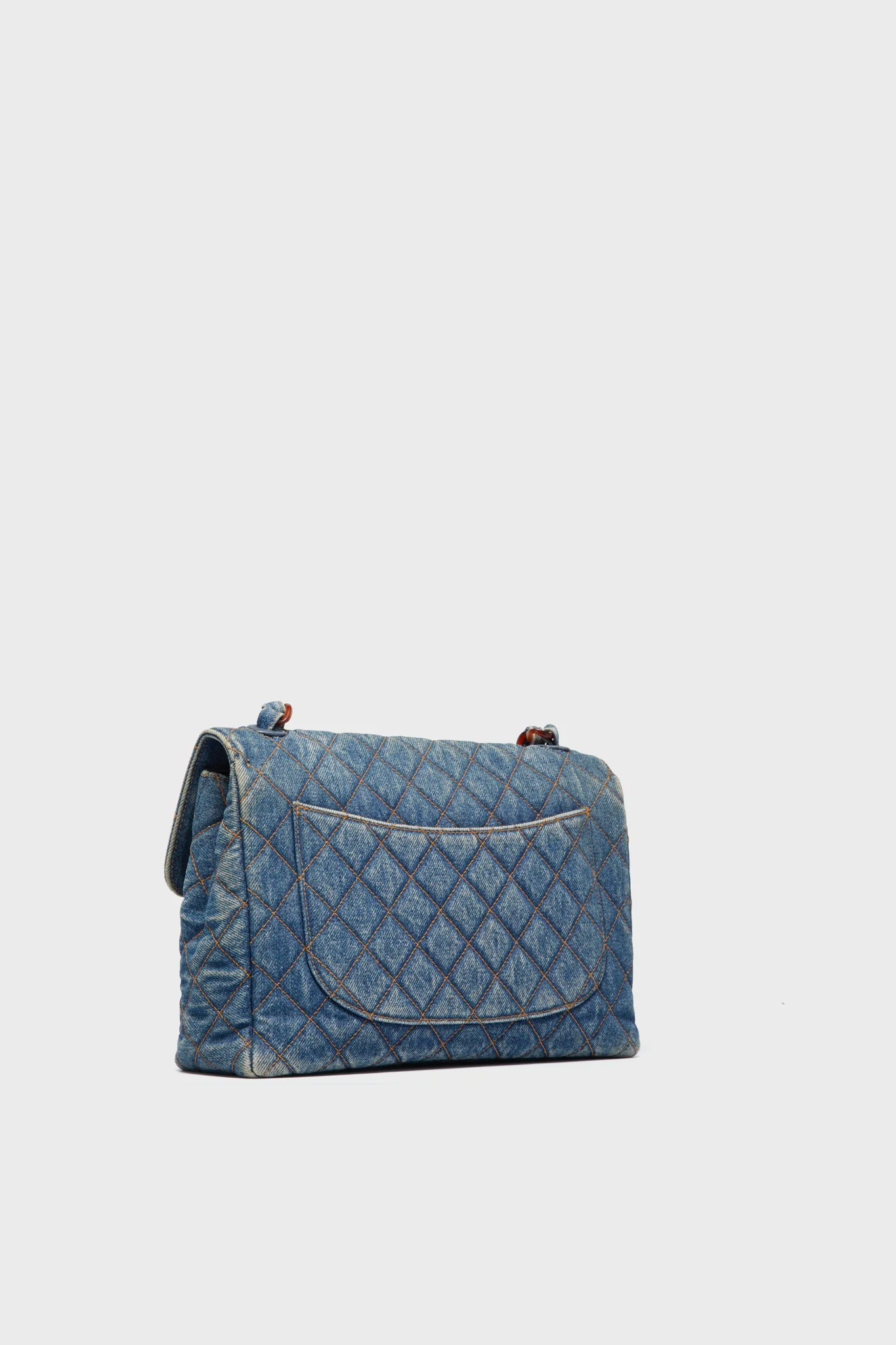 CHANEL Denim and Tortoise Vintage Quilted Jumbo Flap Bag - Image 4