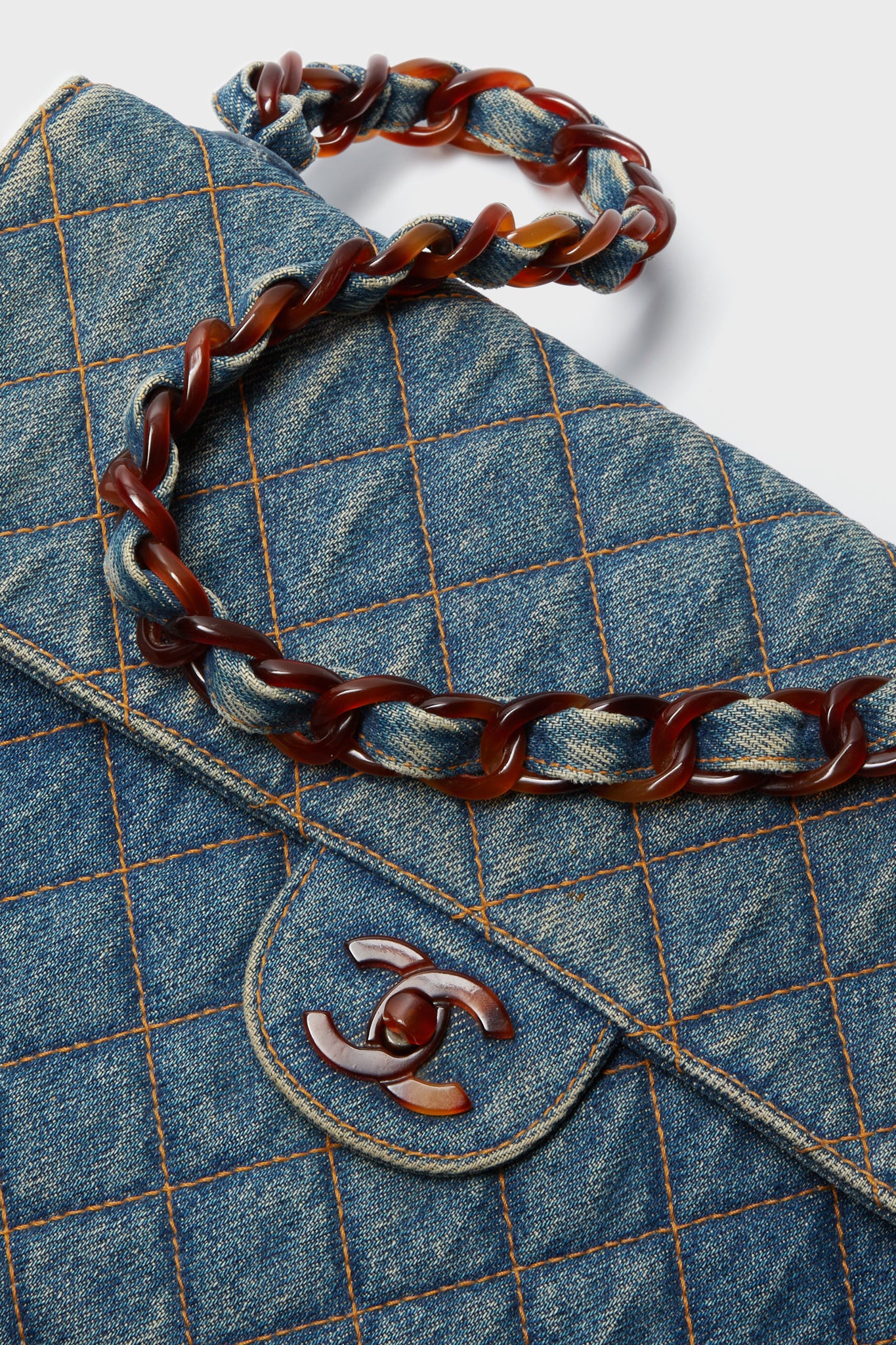 CHANEL Denim and Tortoise Vintage Quilted Jumbo Flap Bag - Image 5