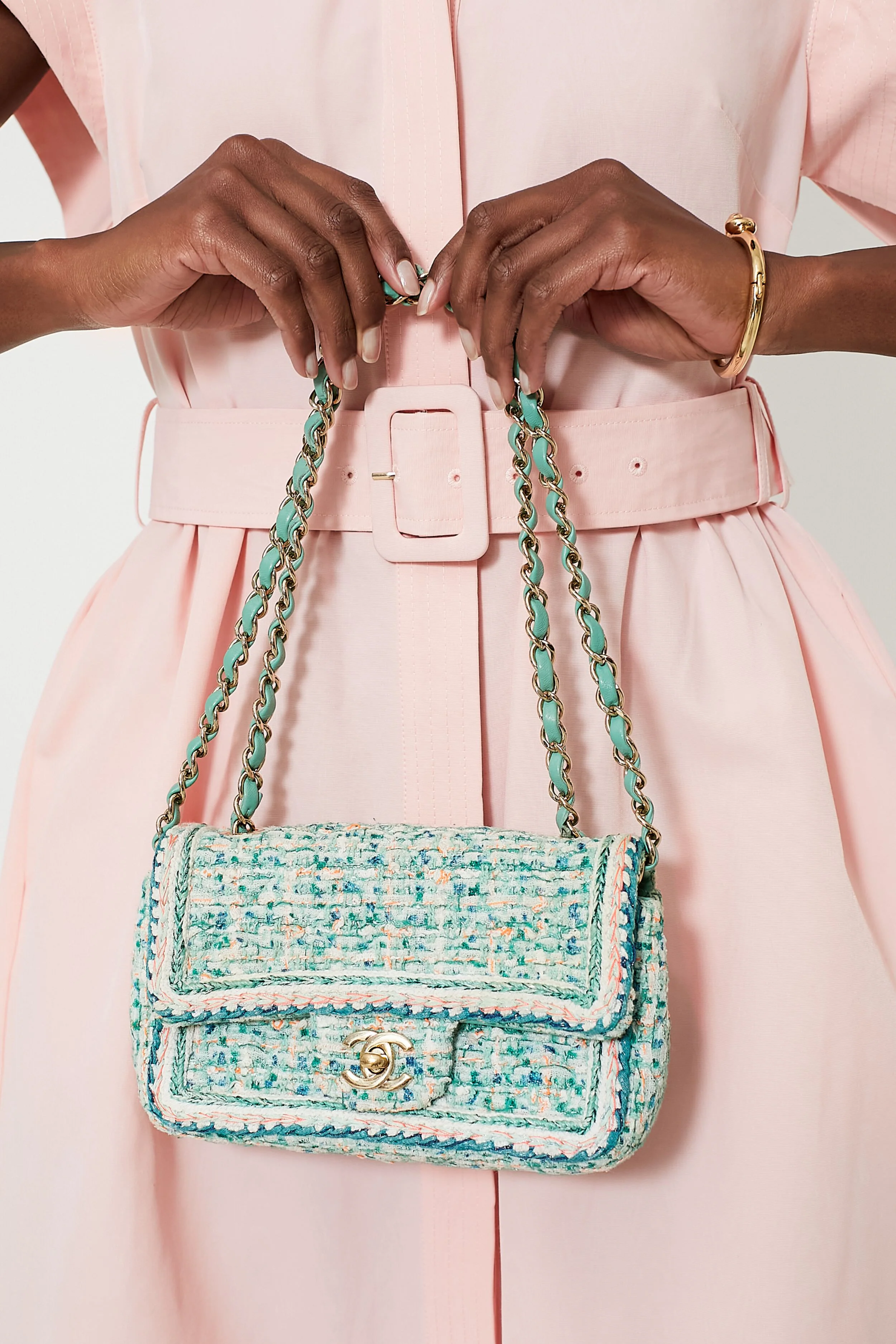 CHANEL Green Braided Tweed Flap Bag - Image 3