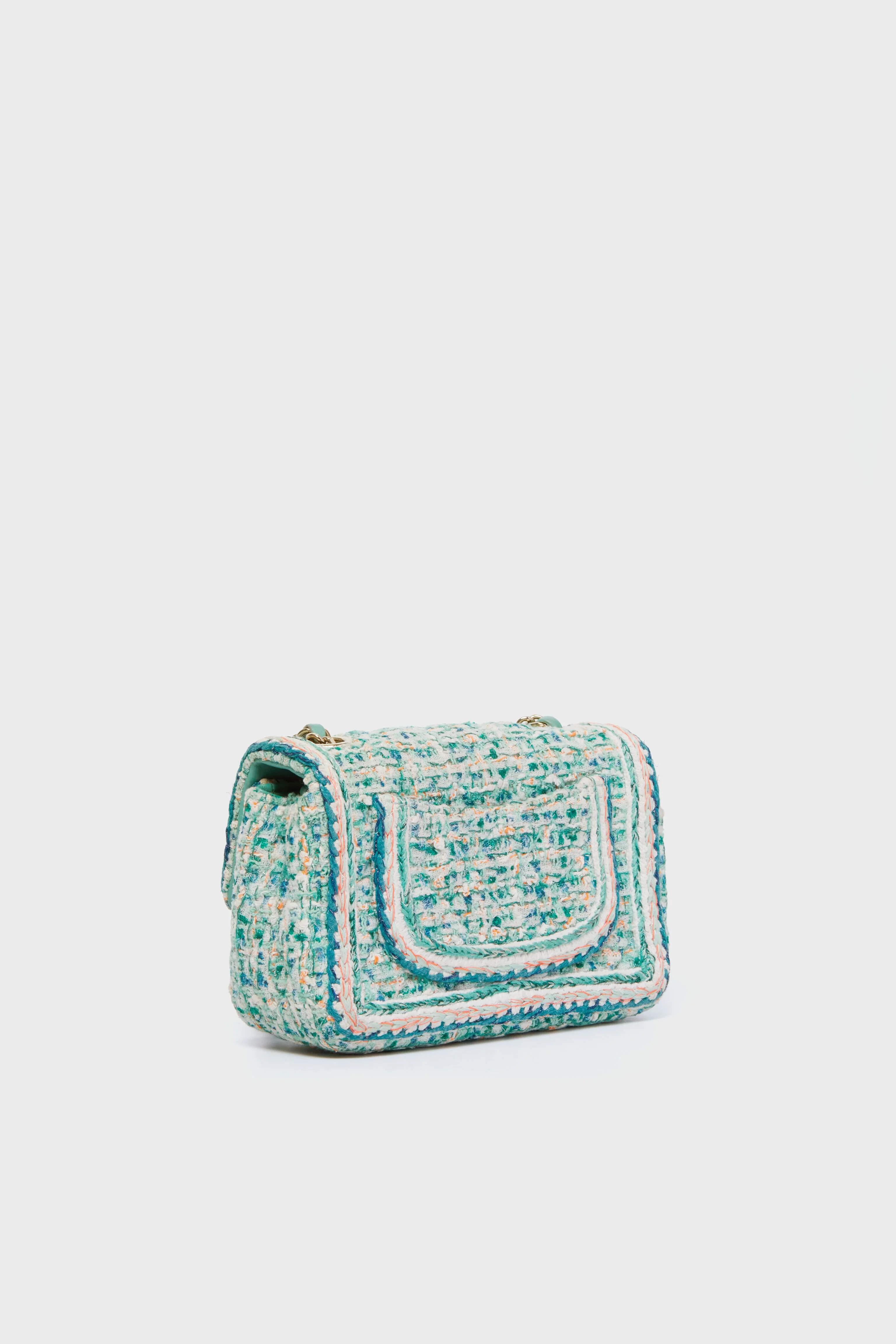 CHANEL Green Braided Tweed Flap Bag - Image 5