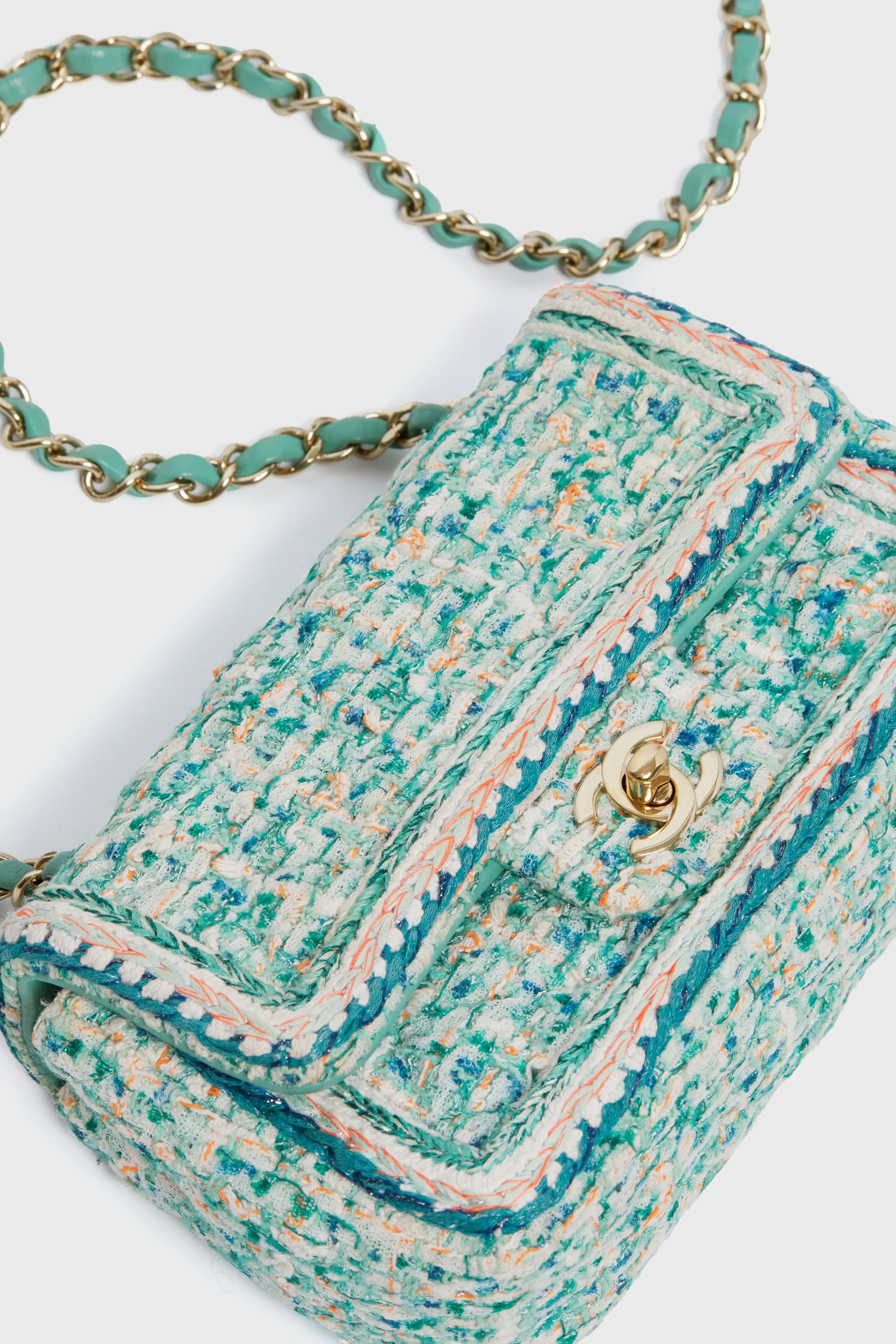 CHANEL Green Braided Tweed Flap Bag - Image 6