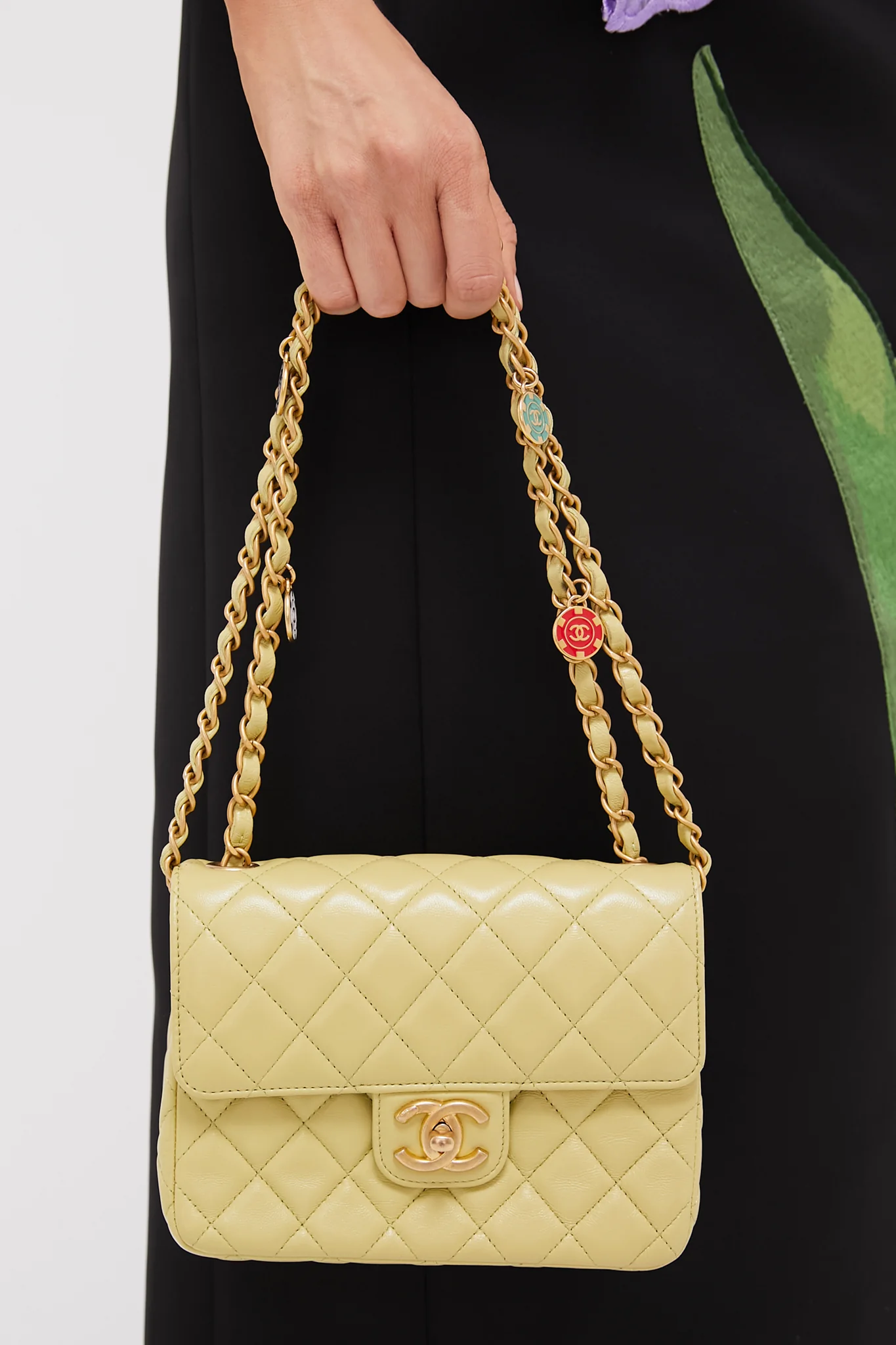 CHANEL Green Classic Lambskin Casino Royale Charms Single Flap Bag - Image 2