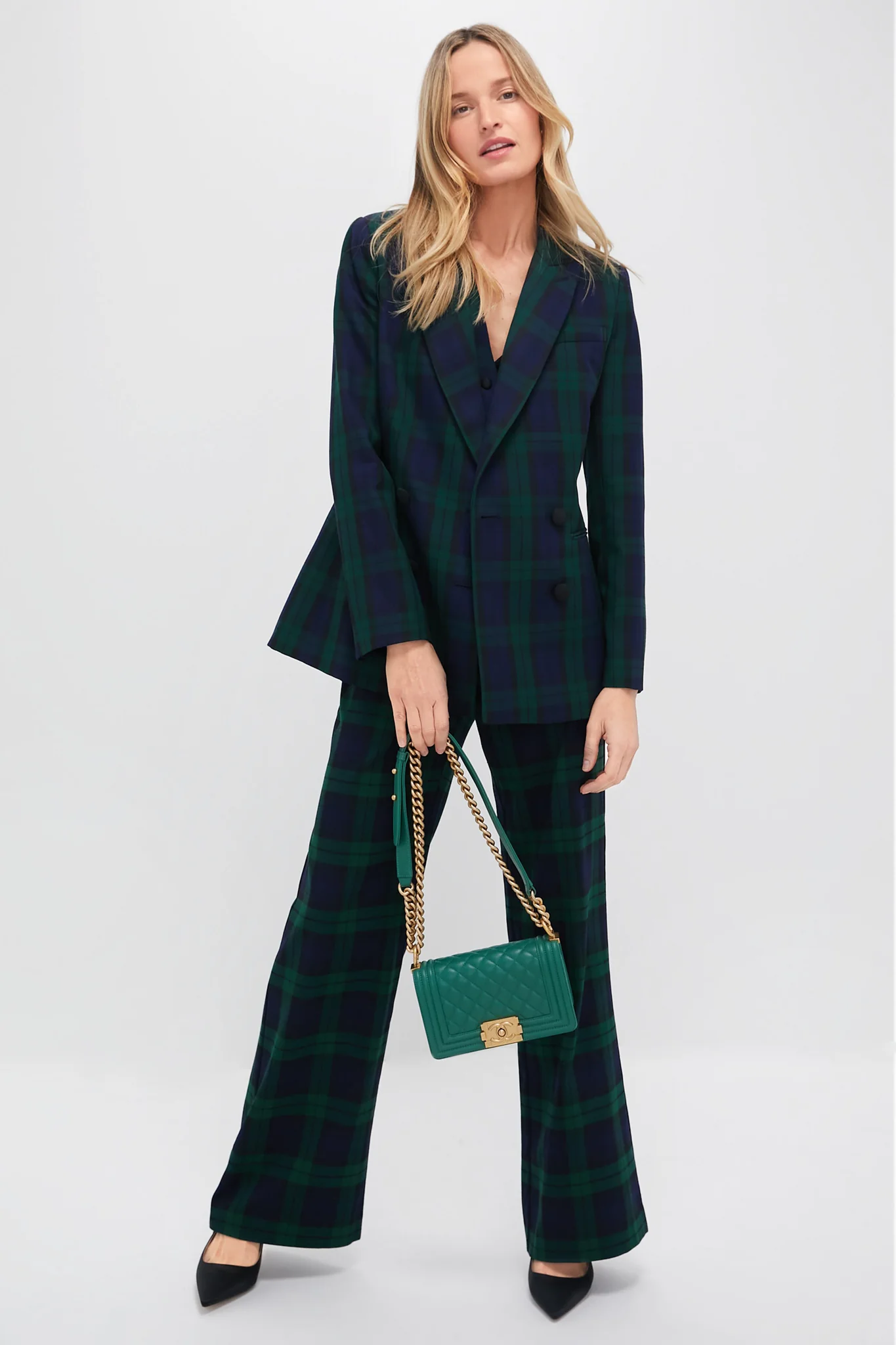 CHANEL Green Diamond Pattern Leather Chain Shoulder Bag - Image 3
