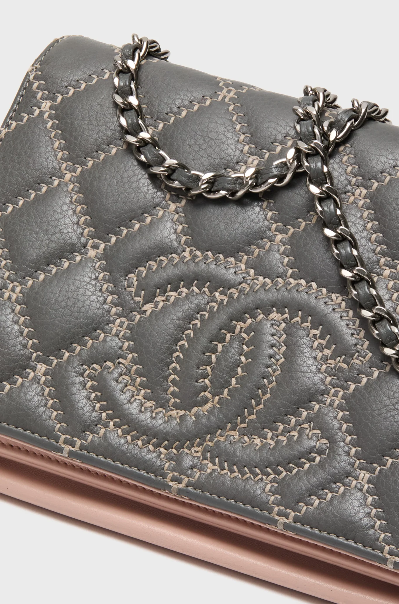 CHANEL Grey Wild Stitch Wallet on Chain - Image 5