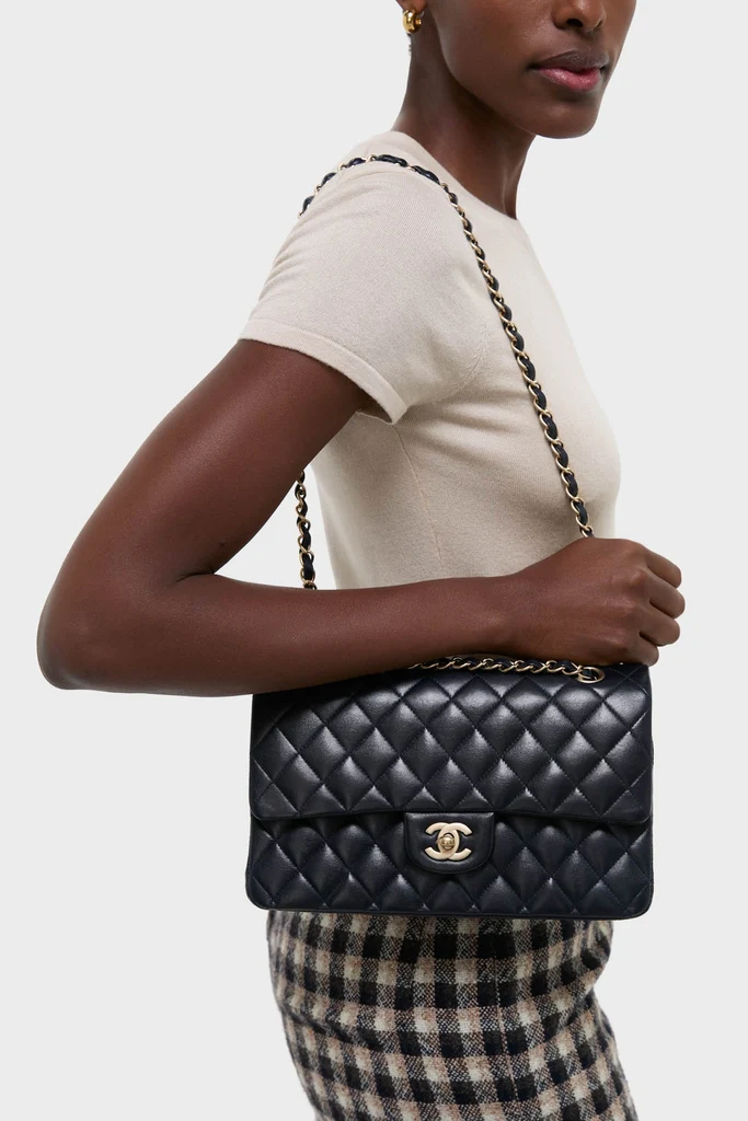 CHANEL Navy Blue Lambskin Double Flap - Image 4