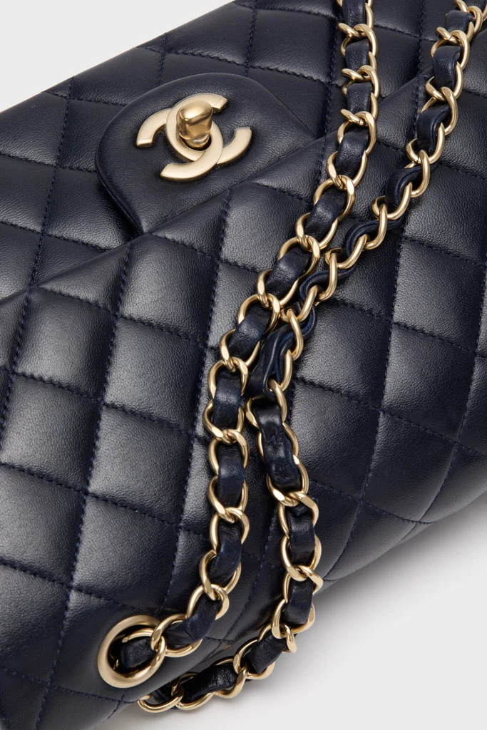 CHANEL Navy Blue Lambskin Double Flap - Image 6