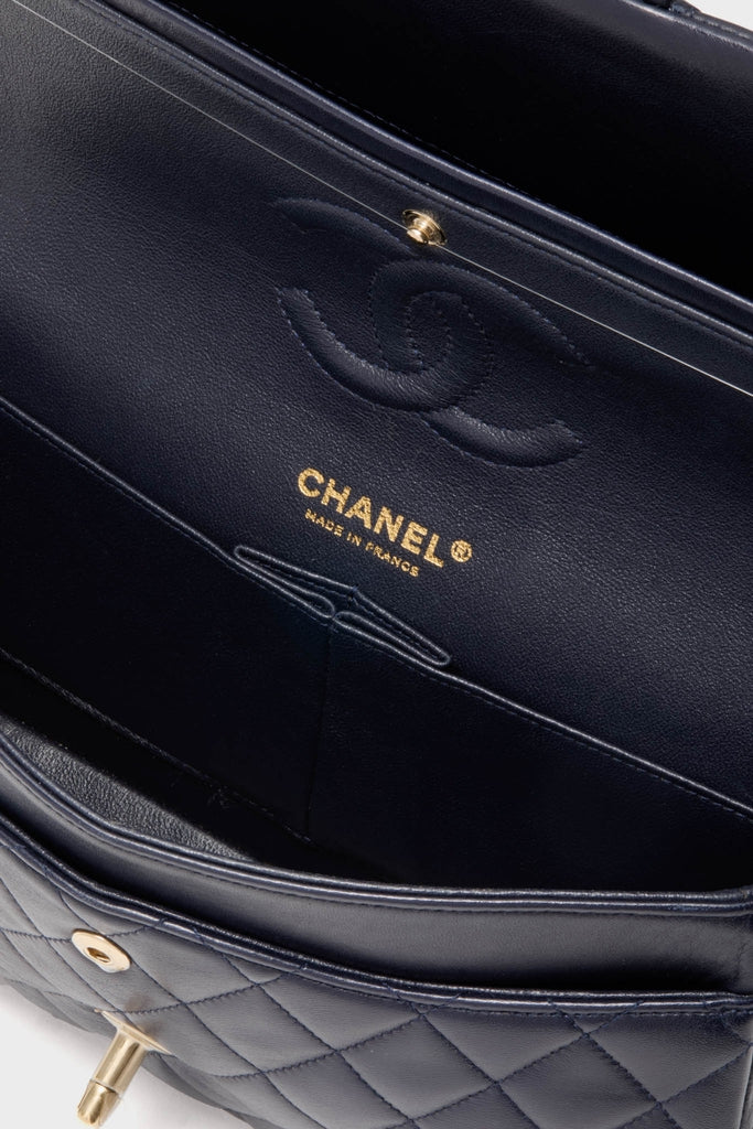 CHANEL Navy Blue Lambskin Double Flap - Image 7