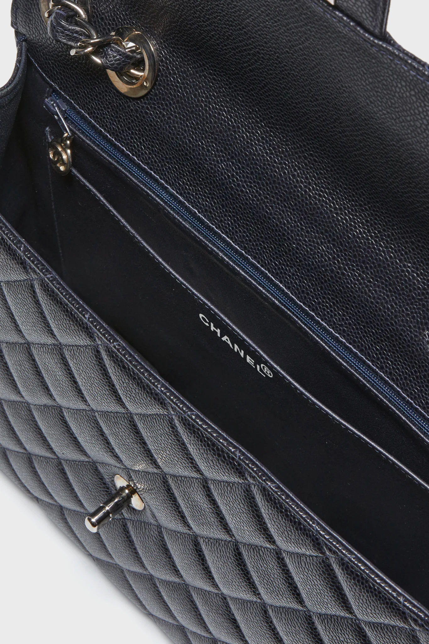 CHANEL Navy Caviar Maxi Flap Shoulder Bag - Image 4