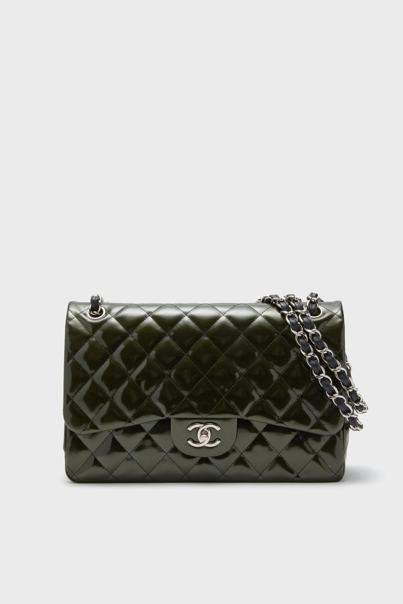 CHANEL Olive Patent Leather Matelasse Coco Mark Shoulder Bag