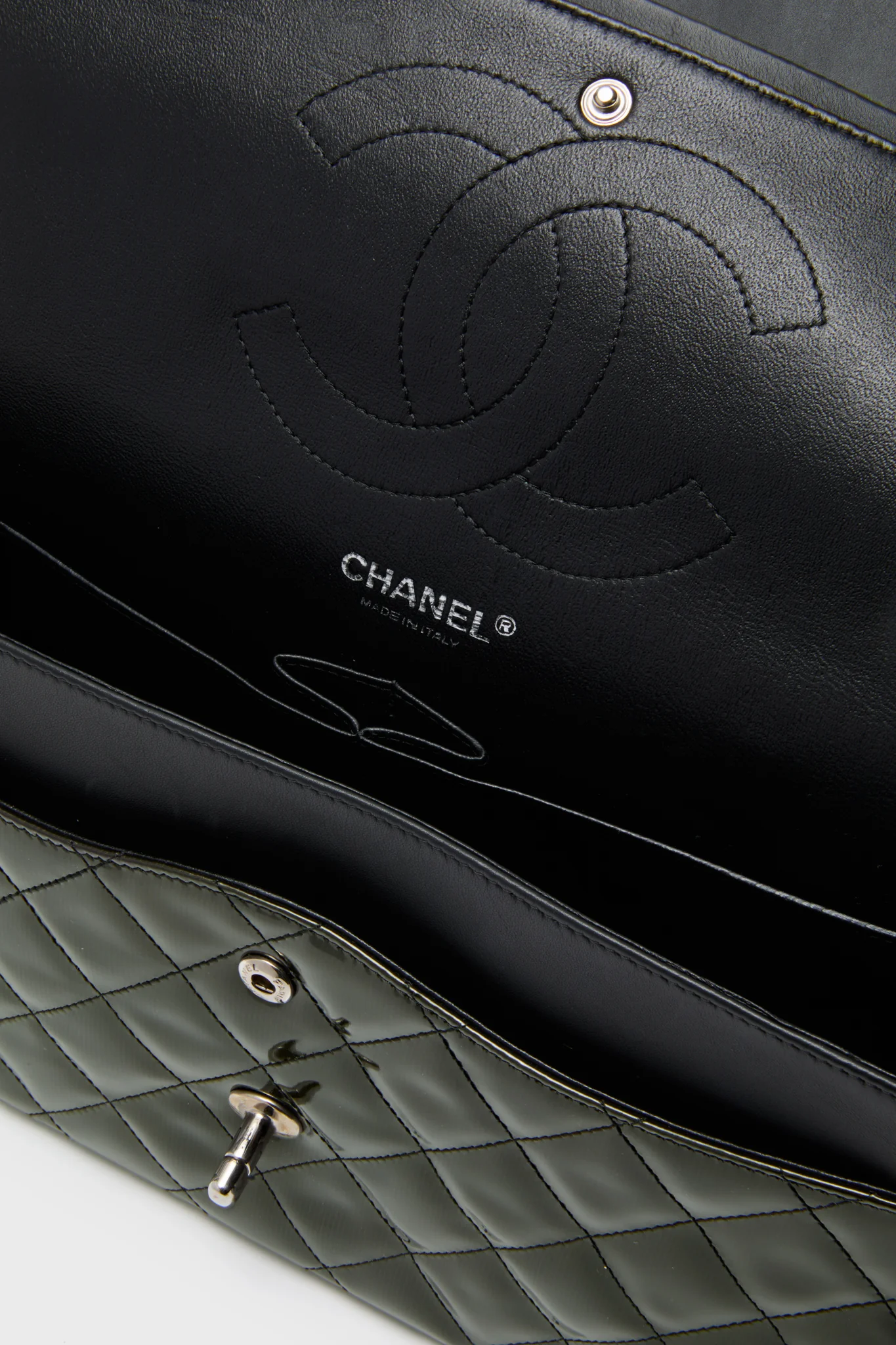 CHANEL Olive Patent Leather Matelasse Coco Mark Shoulder Bag - Image 6