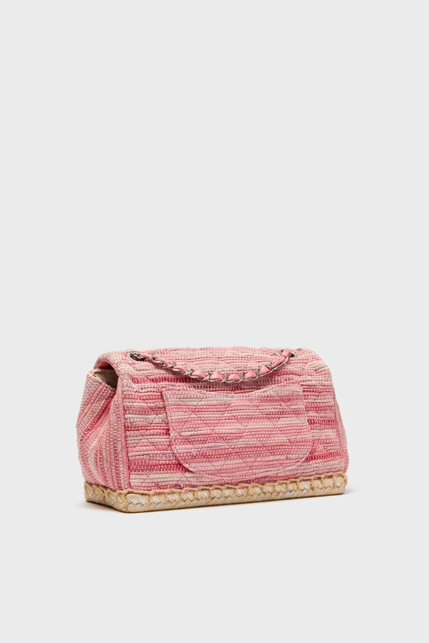 CHANEL Pink Classic Raffia Espadrille Flap Bag - Image 6