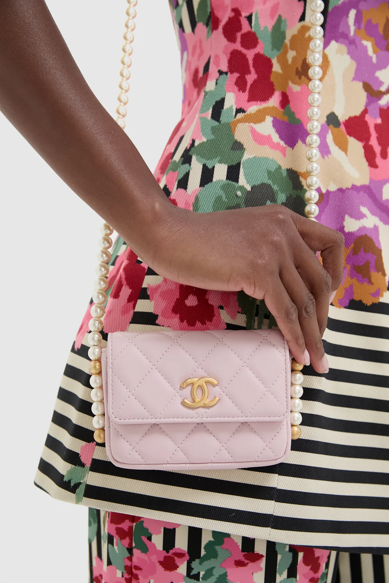 CHANEL Pink Pearl Strap Flap Shoulder Bag - Image 2
