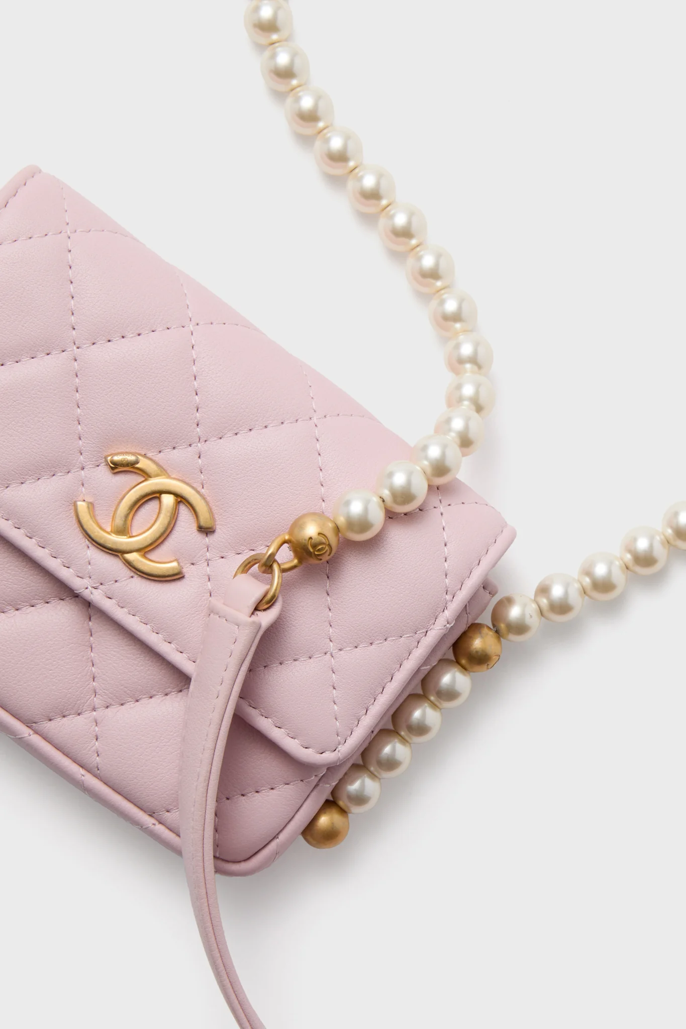 CHANEL Pink Pearl Strap Flap Shoulder Bag - Image 5
